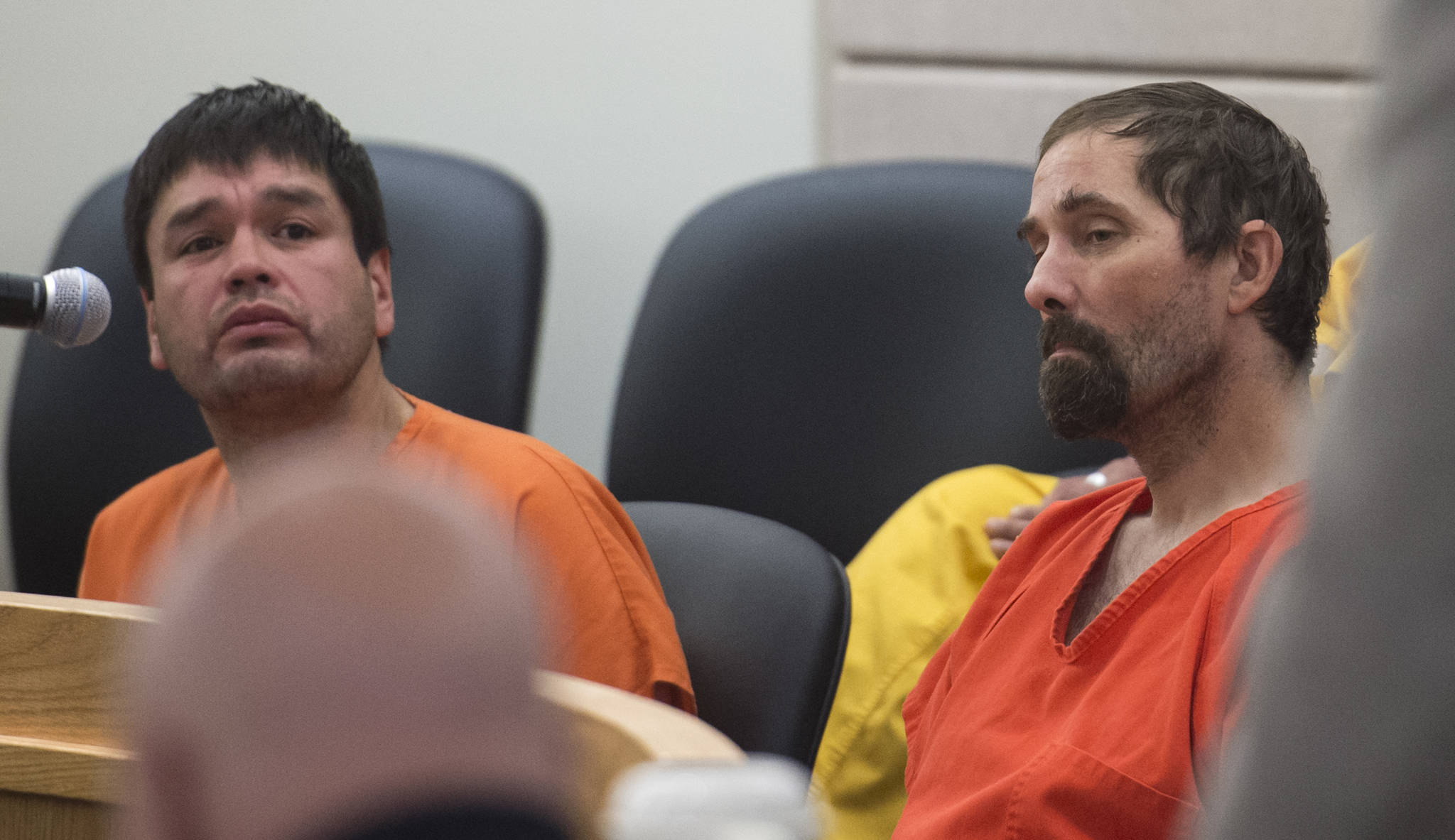 Joseph Corry Tong, left, and Derek Hunter Goodman appear in Juneau District Court for arraignment on burglary charges on Wednesday, May 24, 2017. (Michael Penn | Juneau Empire)