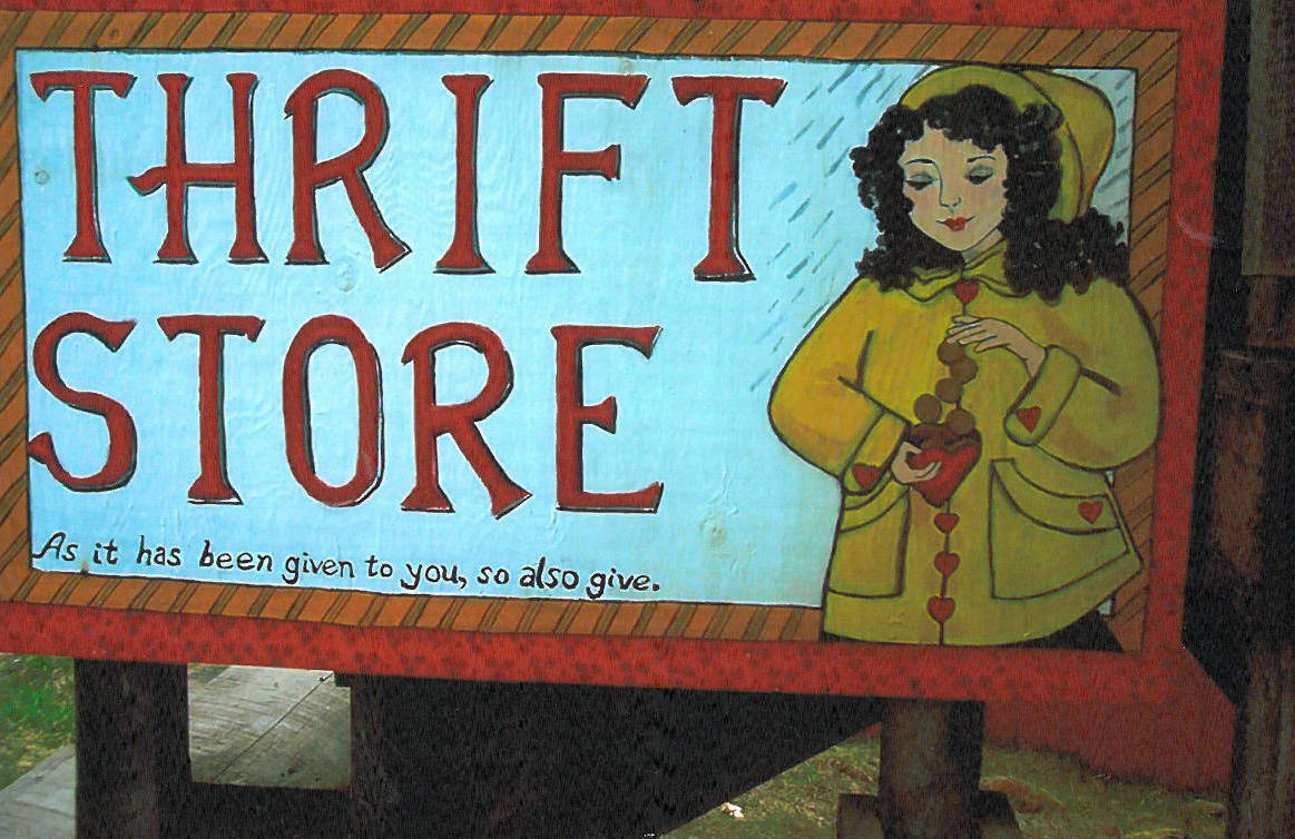 Sign for the Thrift Store. Courtesy image.