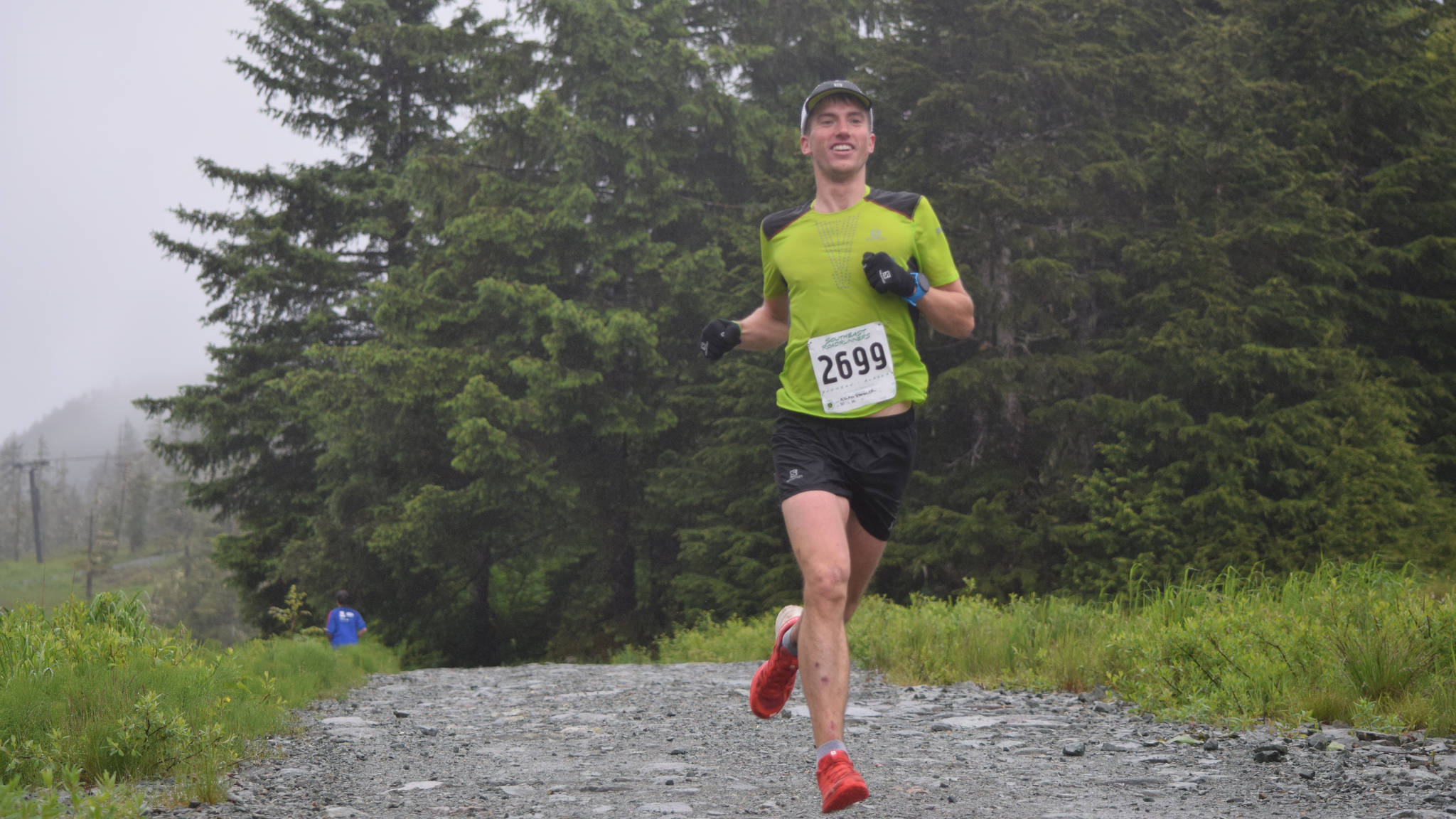Allan Spangler runs in the Eaglecrest Road and Mountain Race, Saturday, July 1, 2017. Spangler won the race. (Nolin Ainsworth | Juneau Empire)