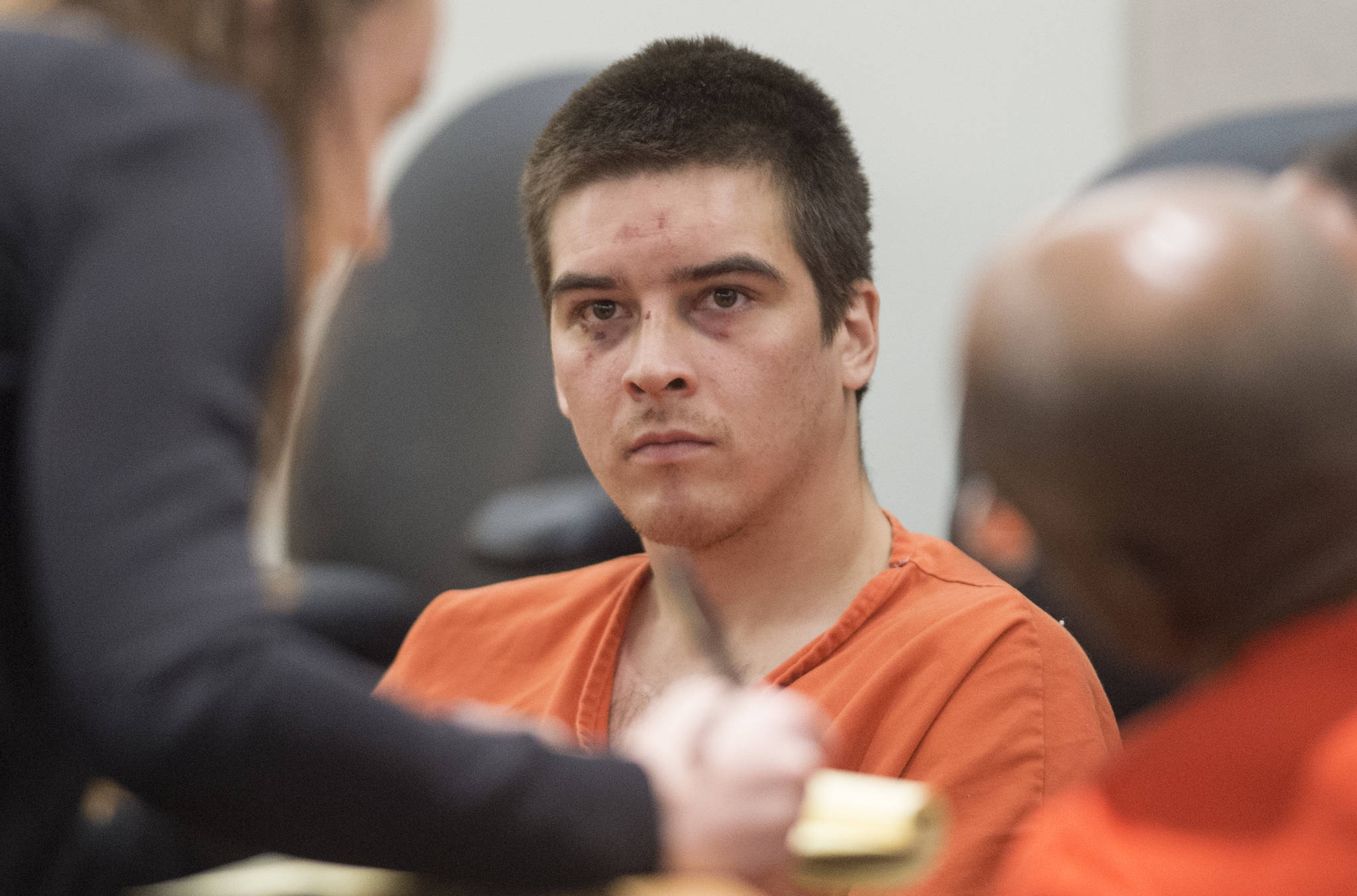 Casey Joseph Yakovich, 26, appears in Juneau District Court for an arraignment on charges of assault on Wednesday. (Michael Penn | Juneau Empire)