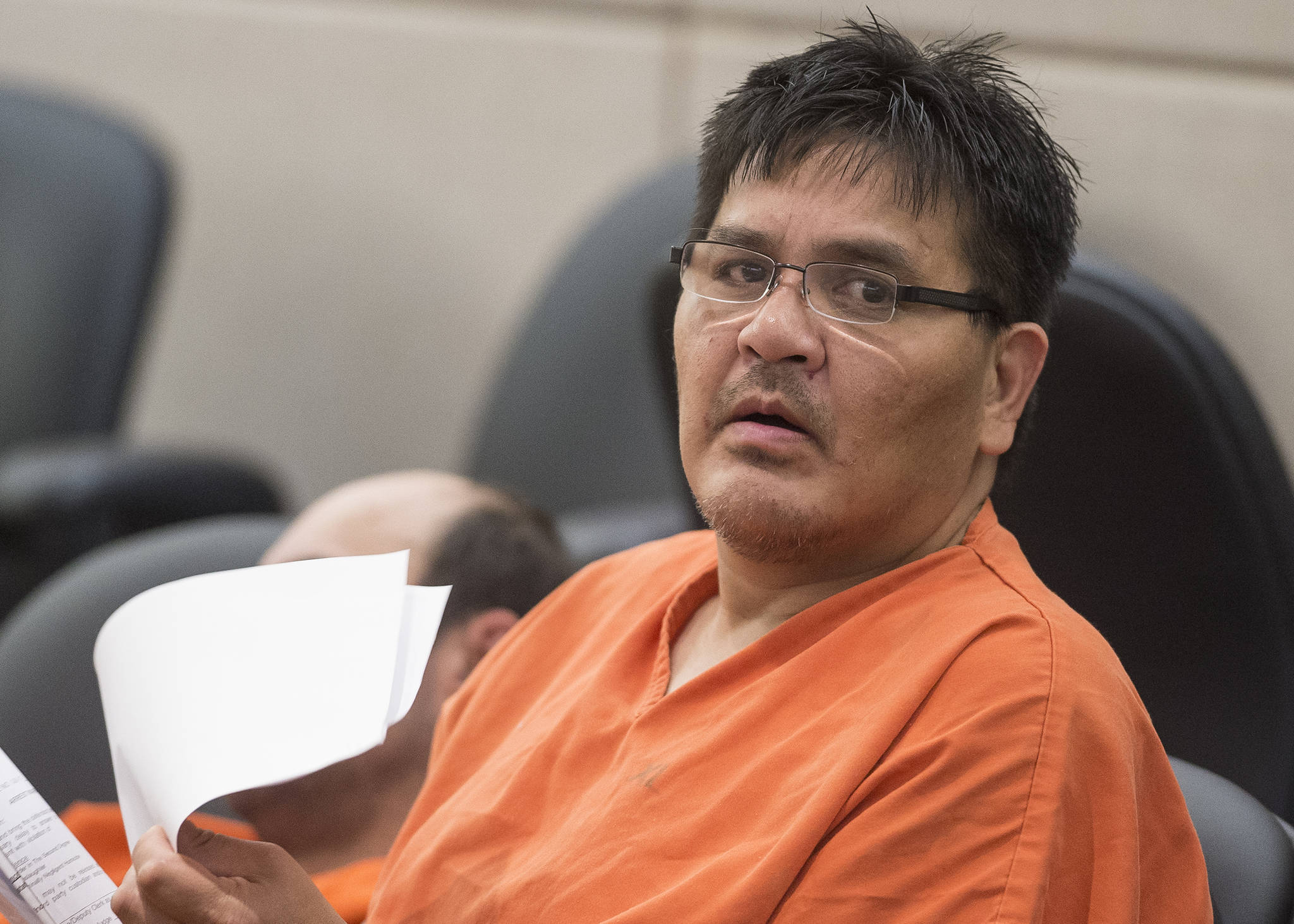 David Valentine Evenson, 51, appears in Juneau District Court on charges of second-degree murder, manslaughter and criminally negligent homicide of Aaron G. Monette. (Michael Penn | Juneau Empire)