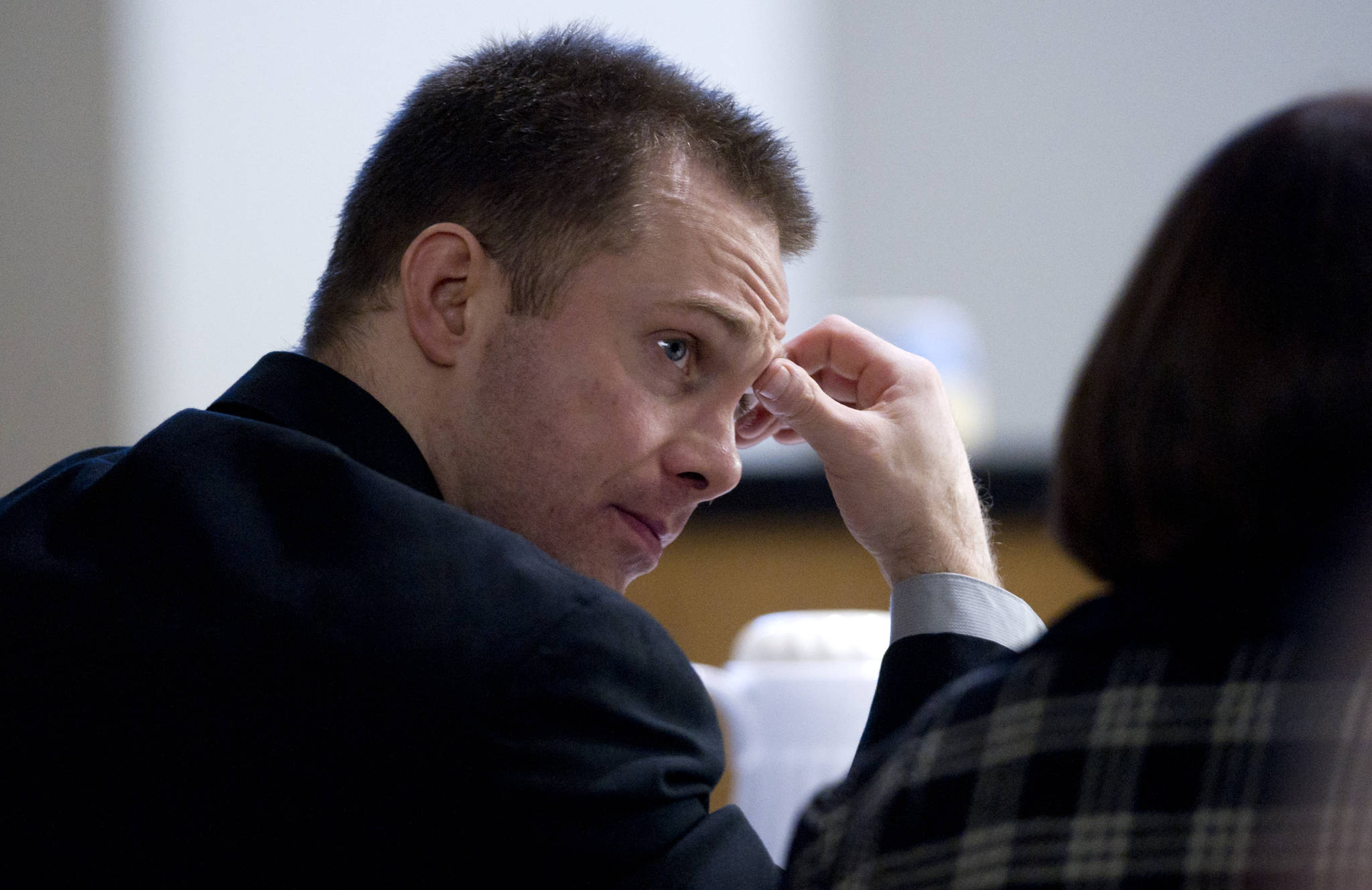 Christopher D. Strawn appears in Juneau Superior Court on Thursday, Feb. 9, 2017, during his first trial on charges in the murder of 30-year-old Brandon C. Cook at the Kodzoff Acres Mobile Home Park Oct. 20, 2015. (Michael Penn | Juneau Empire file)