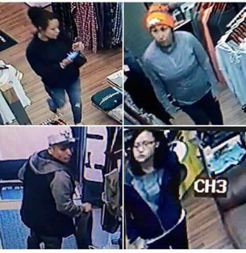 Four suspects in three shoplifting incidents at Boarderline are seen in this surveillance video. (Photo courtesy Boarderline)