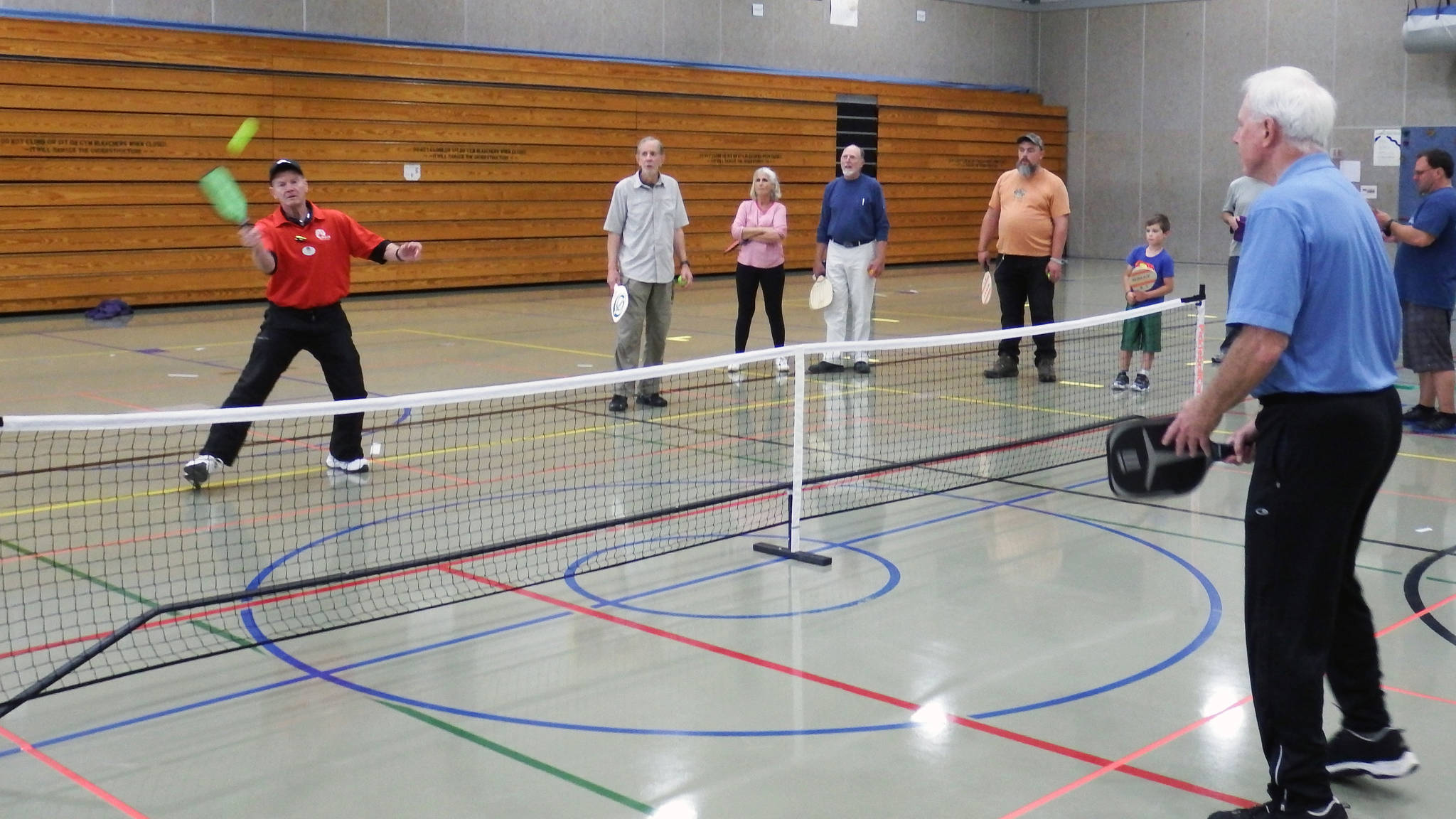 Locals play pickleball at the Dzantik’i Heeni Middle School gym on Sunday. (Photo courtesy of Dave Pusich)