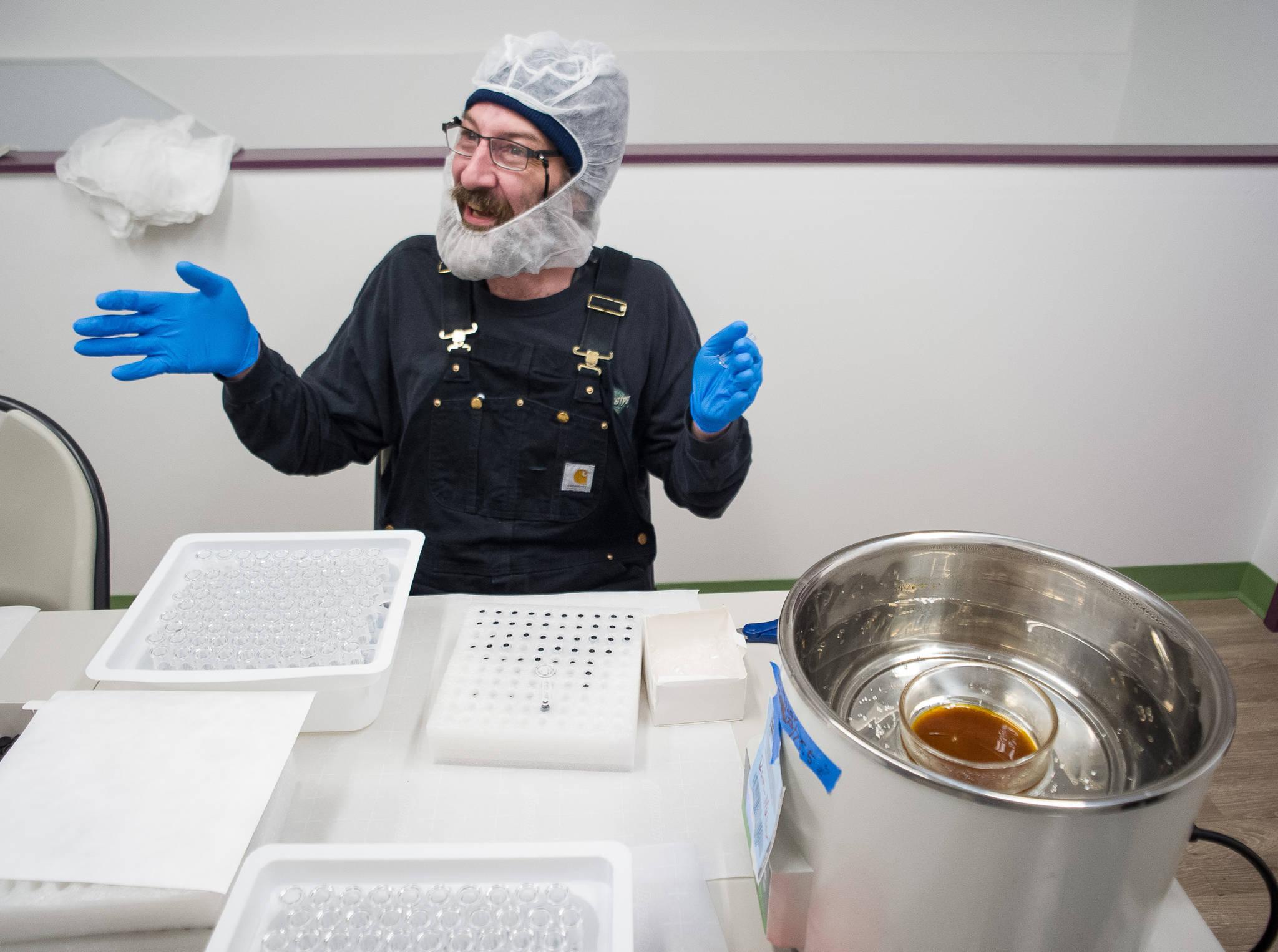 THC Alaska co-owner Ben Wilcox talks about the business of making marijuana concentrates at the Juneau facility on Thursday, July 27, 2017. Wilcox co-owns the business with his wife Lacy Wilcox, John Nemeth and Tracy LaBarge. (Michael Penn | Juneau Empire)