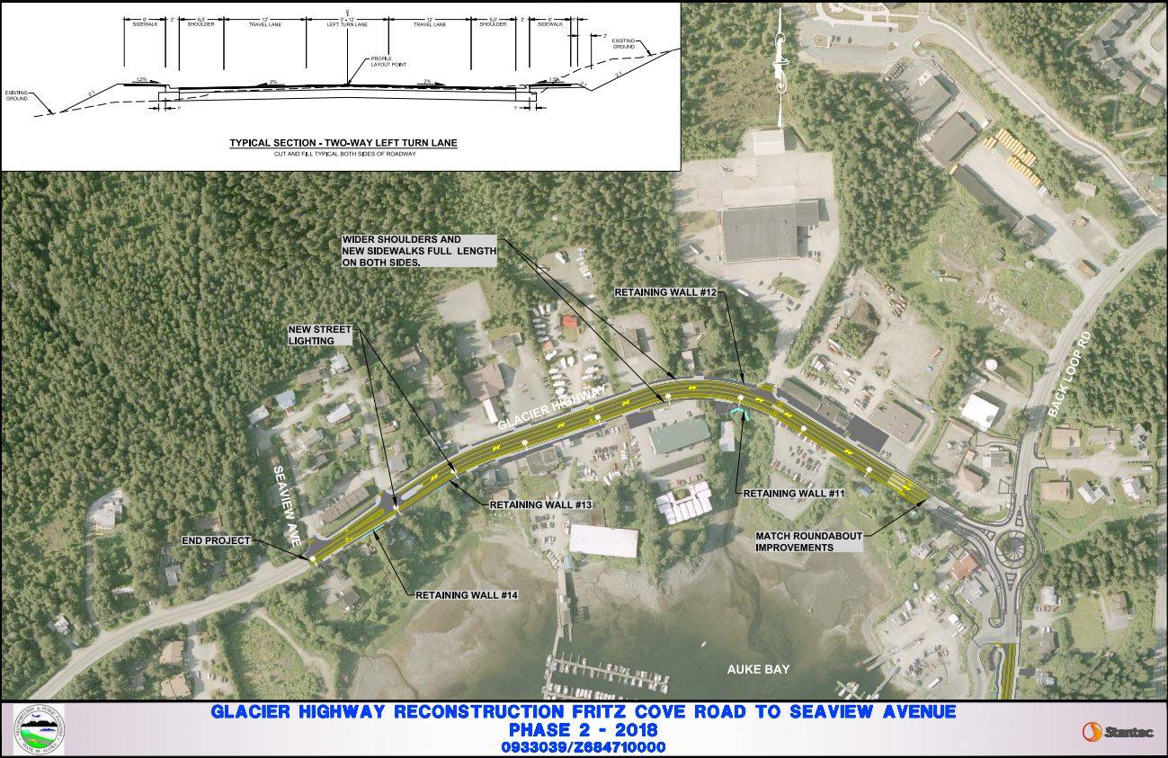 This Alaska Department of Transportation and Public diagram illustrates the second phase of the Glacier Highway Reconstruction project. This phase is set to start next spring. (Diagram courtesy of Alaska Department of Transportation and Public Facilities)