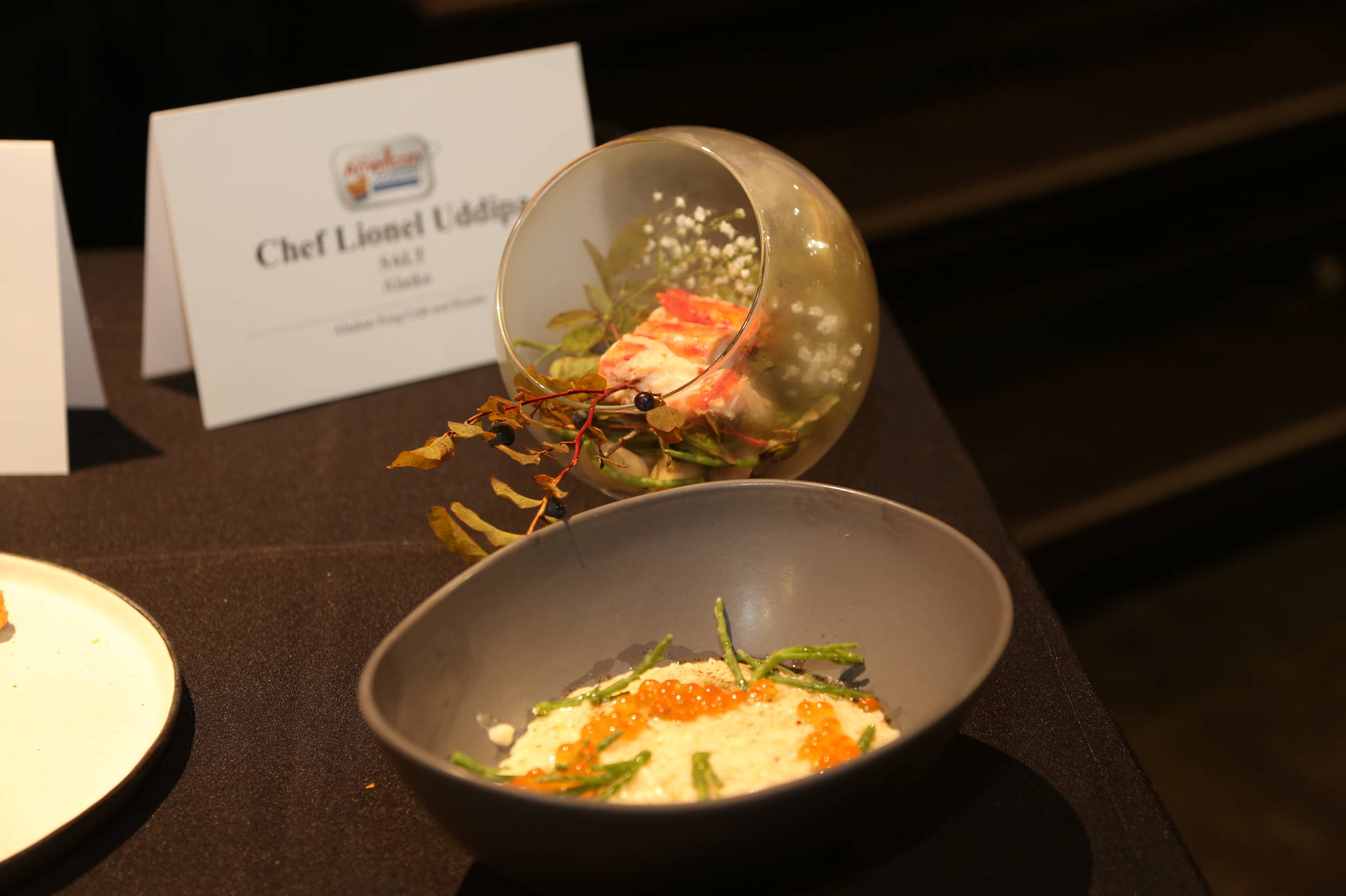 SALT Alaska Executive Chef Lionel Uddipa’s award-winning Alaska King Crab Risotto is displayed at the Great American Seafood Cookoff on Saturday. Uddipa’s win is the second in three years for a Juneau chef.
