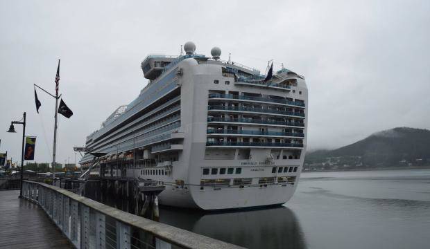 The Emerald Princess is seen at dock in Juneau the day after a woman was killed on board. (Liz Kellar | Juneau Empire)