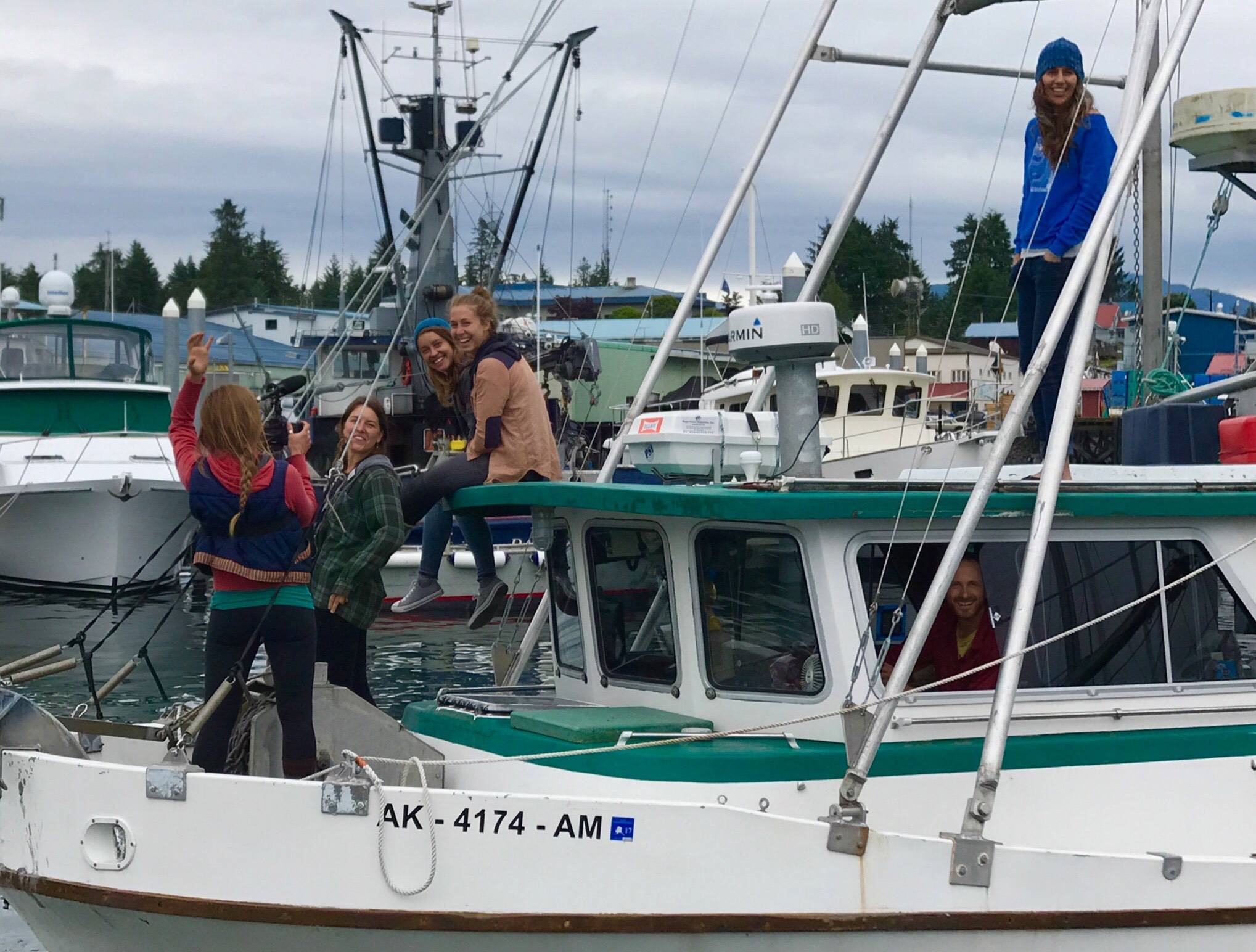 The Sisters and Rivers group, on board the F/V Happy Time with Eric Grundberg and Malena Marvin, owners of Schoolhouse Fish Co. (Photo by Dan Kowalski.)