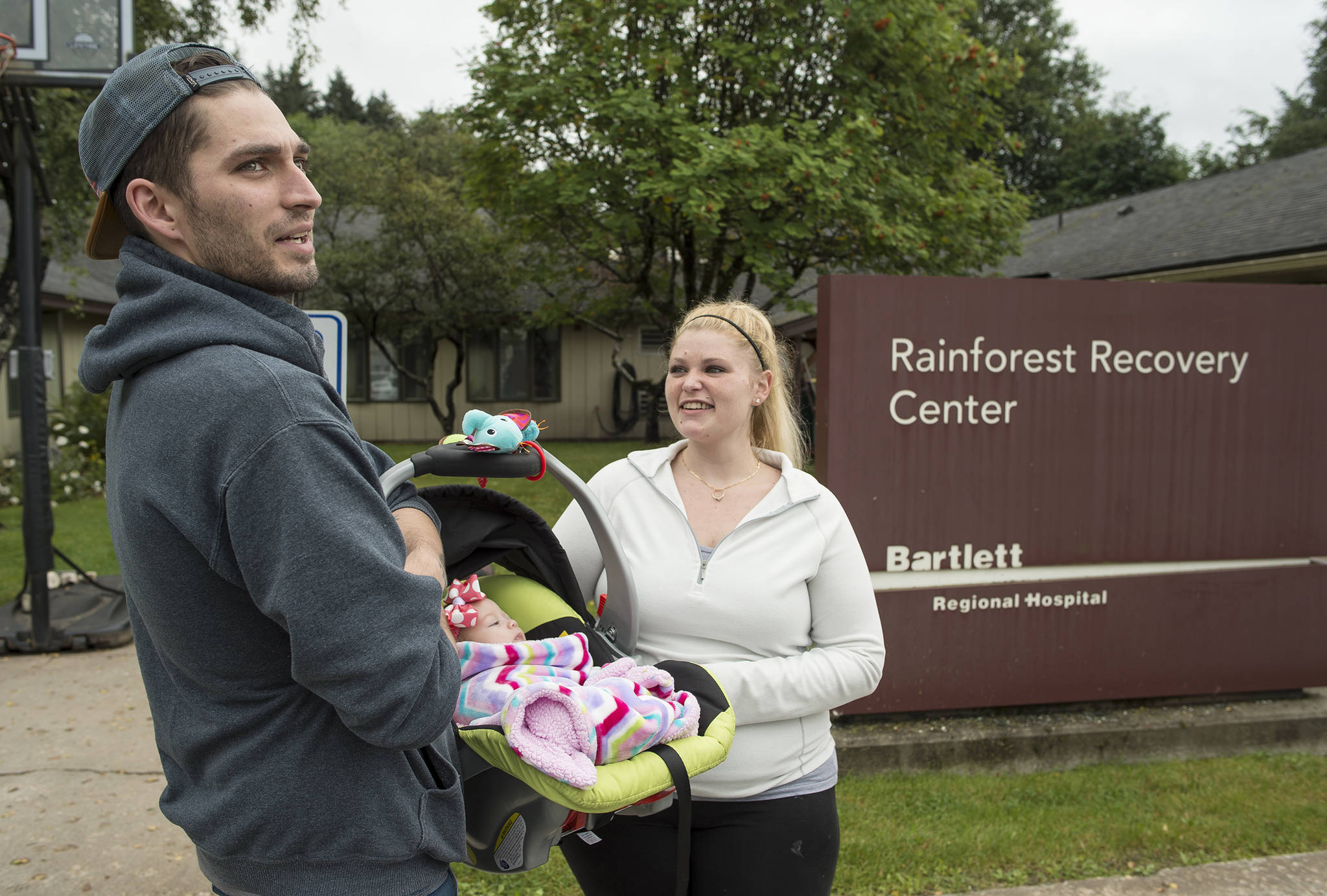 Nick Waterhouse and girlfriend Meagan Dayton say their baby daughter Brooklynn is the reason for kicking their opioid habit. They talked about their addition and using the Rainforest Recovery Center’s outpatient program to kick their habit on Wednesday, Aug. 23, 2017. (Michael Penn | Juneau Empire)