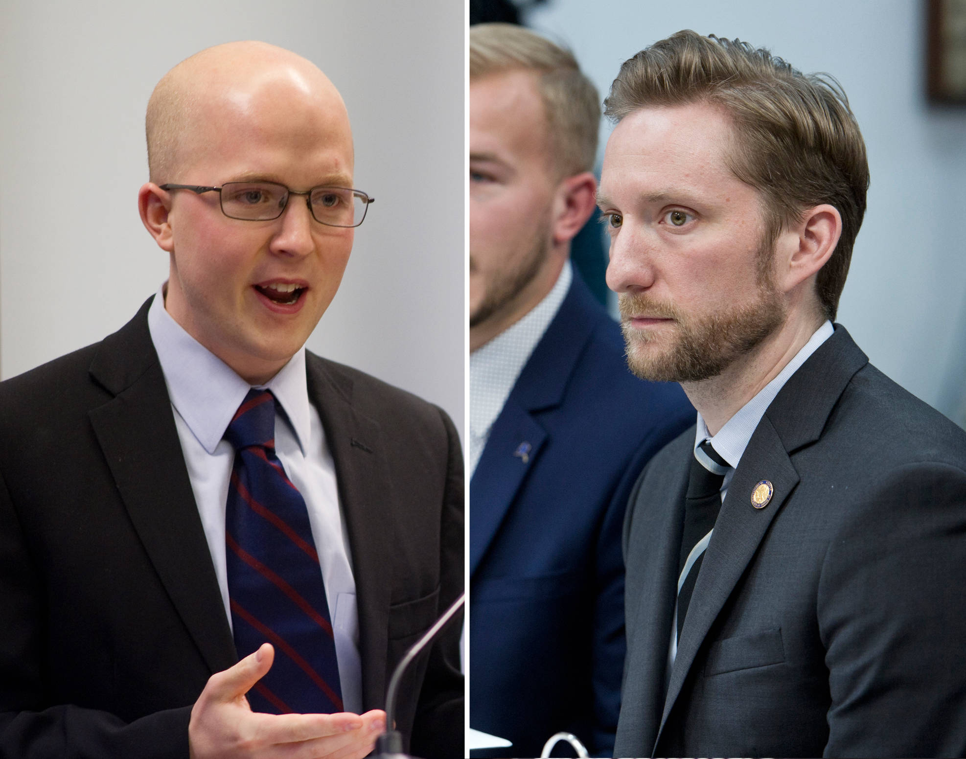 JUNEAU EMPIRE COMPOSITE  Rep. Jonathan Kreiss-Tomkins, D-Sitka, left, and Rep. Jason Grenn, I-Anchorage, right, are two of the three co-chairs (with Bonnie Jack of Anchorage) of a new ballot initiative that targets legislative prerogatives.