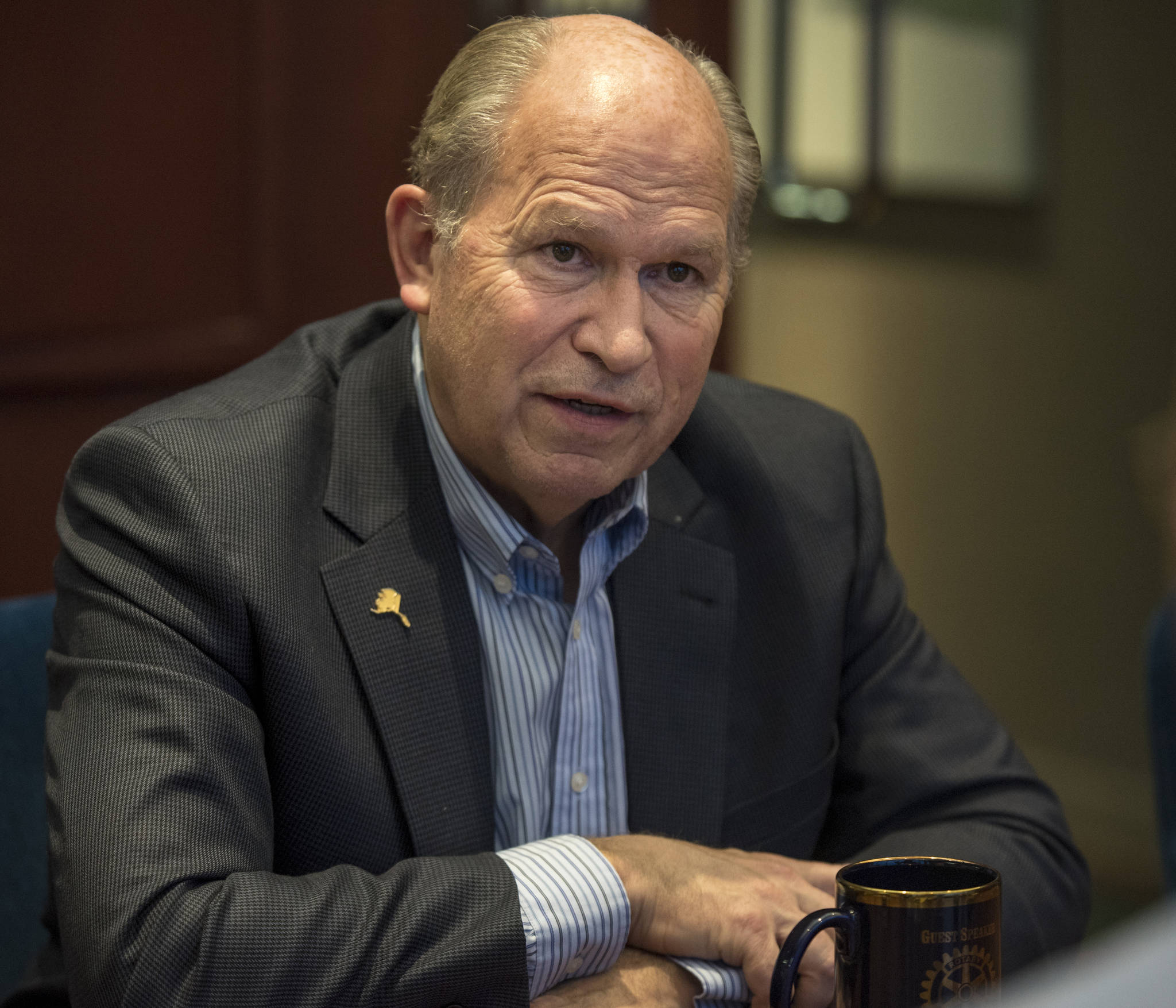In this Dec. 2015 photo, Gov. Bill Walker speaks in an interview at the Juneau Empire. (Michael Penn | Juneau Empire File)