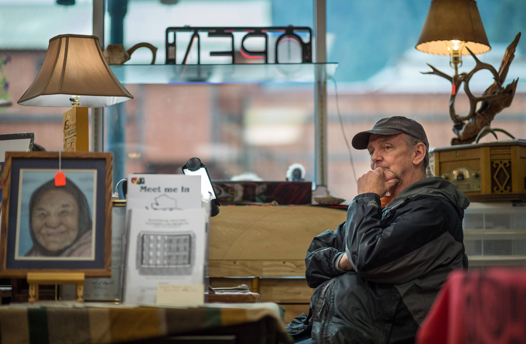 Don Morgan, owner of Haa Shagoon Gallery, said Thursday, Sept. 21, 2017, he is closing his downtown business next week because homeless people outside of the Marine View Building are keeping customers away. (Michael Penn | Juneau Empire)