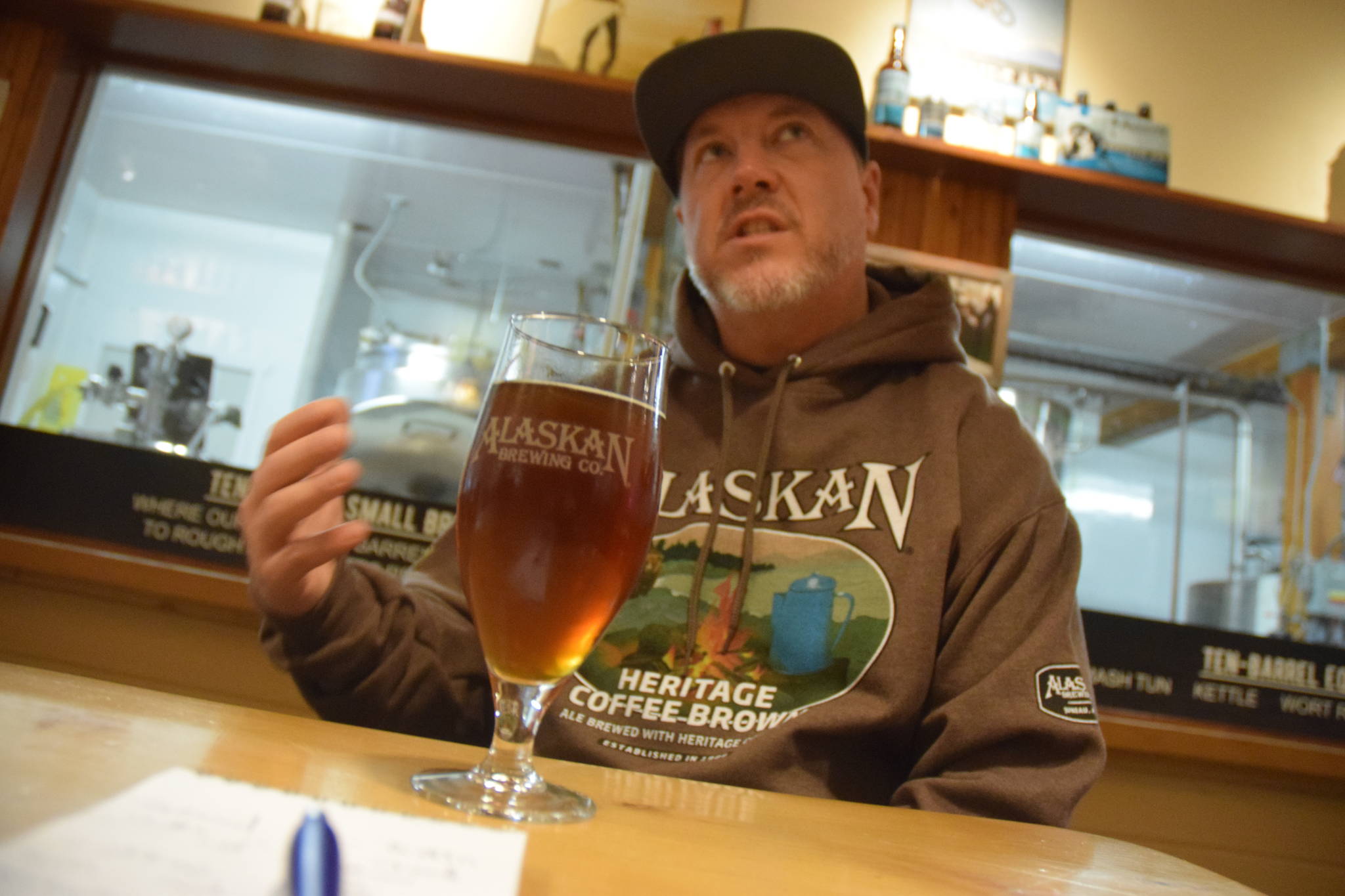 Alaskan Brewing Co.’s Darin Jensen talks about the companies award-winning collaboration with Heritage Coffee Roasting Company. The joint venture won gold in the coffee category at the Great American Beer Festival on Saturday in Denver. (Kevin Gullufsen | Juneau Empire)