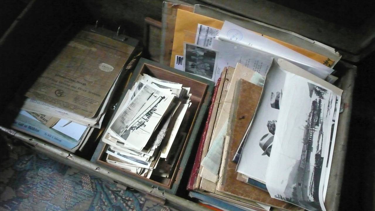 The trunk of letters and other documents at the Ibach homestead. Image courtesy of Joel Bennett.