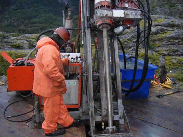 Workers operate a drill near Herbert Glacier. (Courtesy Photo | Grande Portage Resources)