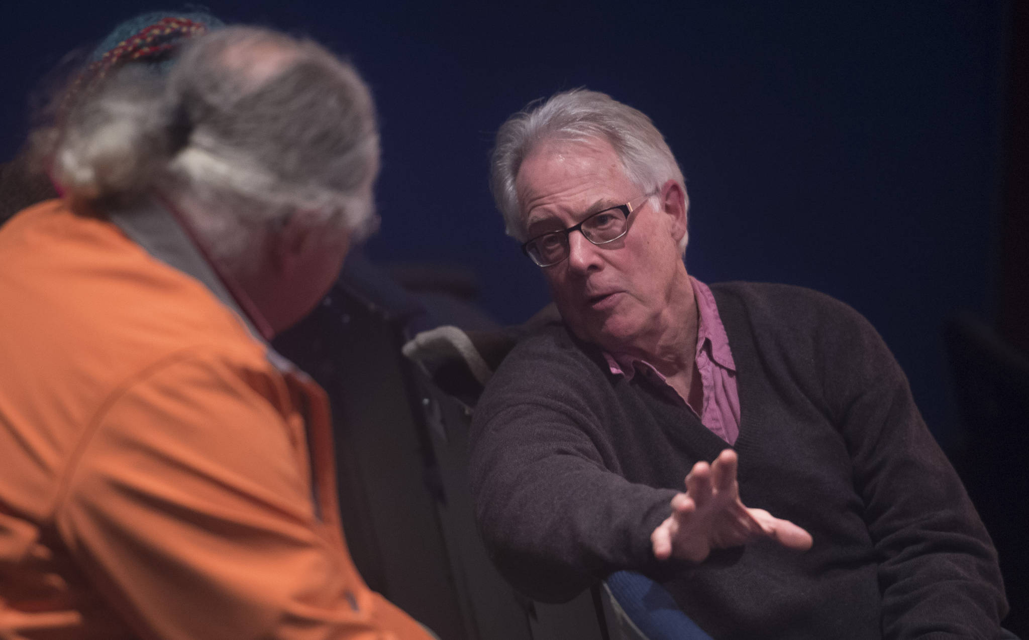 Joel Bennett talks about his play “Dreaming Glacier Bay” before the first viewing in front of an audience at Perseverance Theatre on Tuesday, Oct. 25, 2017. (Michael Penn | Capital City Weekly)