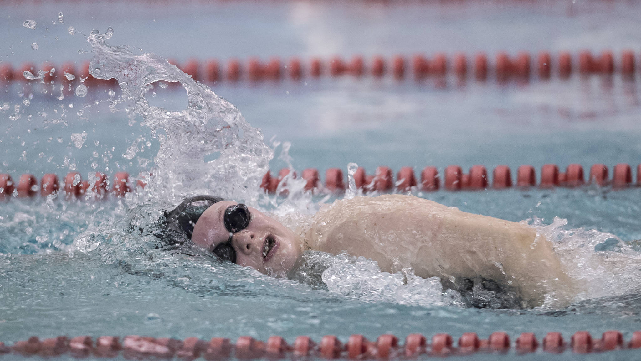 Juneau-Douglas High School junior Cameron Howard swims in the girls 200-yard freestyle preliminary at the Southeast Alaska Regional Swim and Dive Championships. Howard qualified for three events at this weekend’s ASAA/First National Bank Alaska Swim and Dive State Championships in Anchorage.