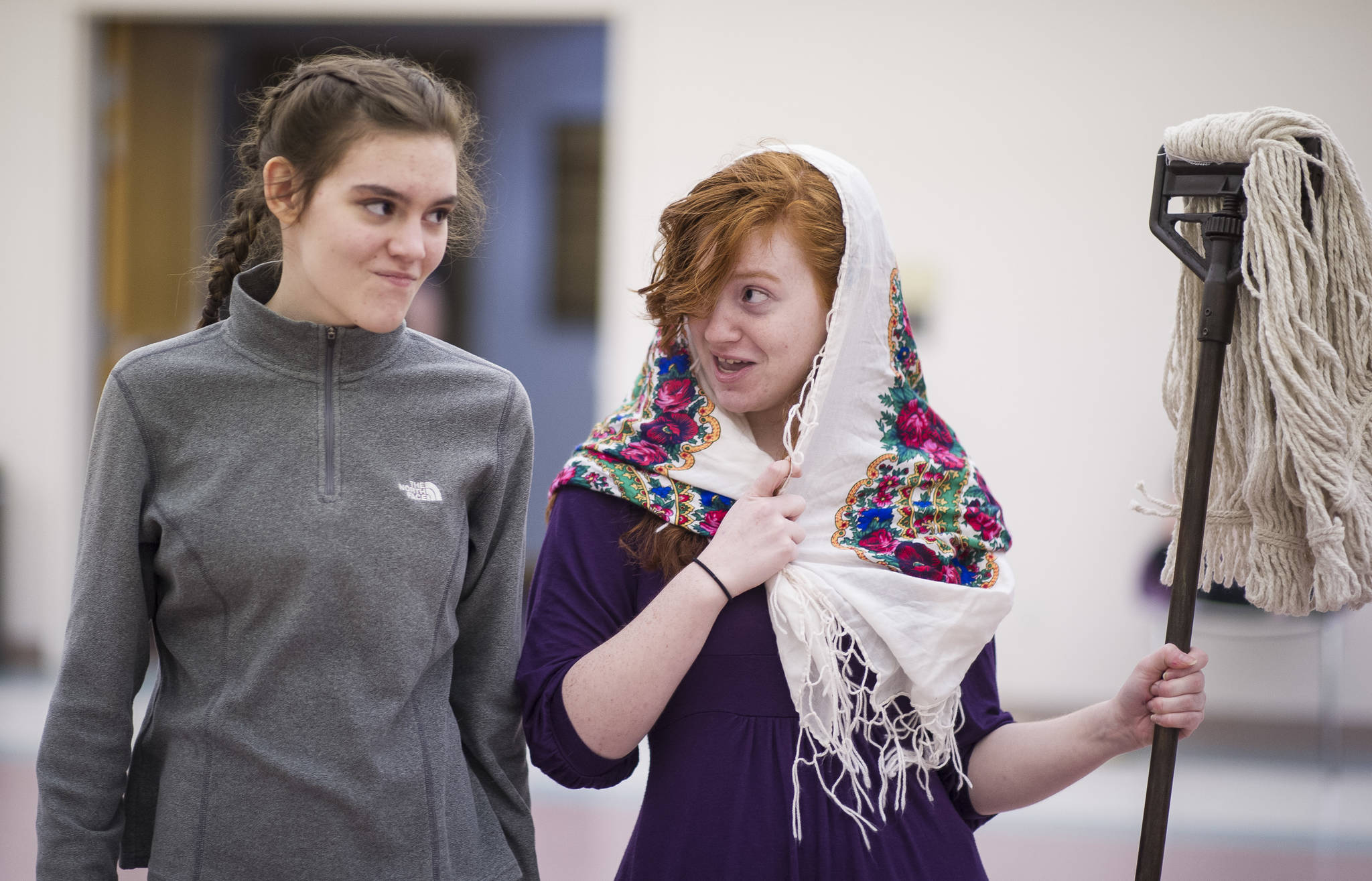 Ava Meade and Ashleigh Watt at the rehearsal of Latitude 58’s production of “Fiddler on the Roof” at St. Ann’s Hall on Thursday, Nov. 9, 2017. (Michael Penn | Capital City Weekly)
