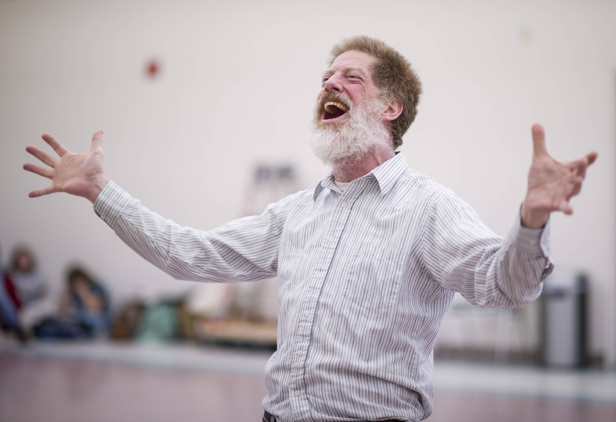 Michael Wittig Sr. as Tevye at the rehearsal of Latitude 58’s production of “Fiddler on the Roof” at St. Ann’s Hall on Thursday, Nov. 9, 2017. (Michael Penn | Capital City Weekly)