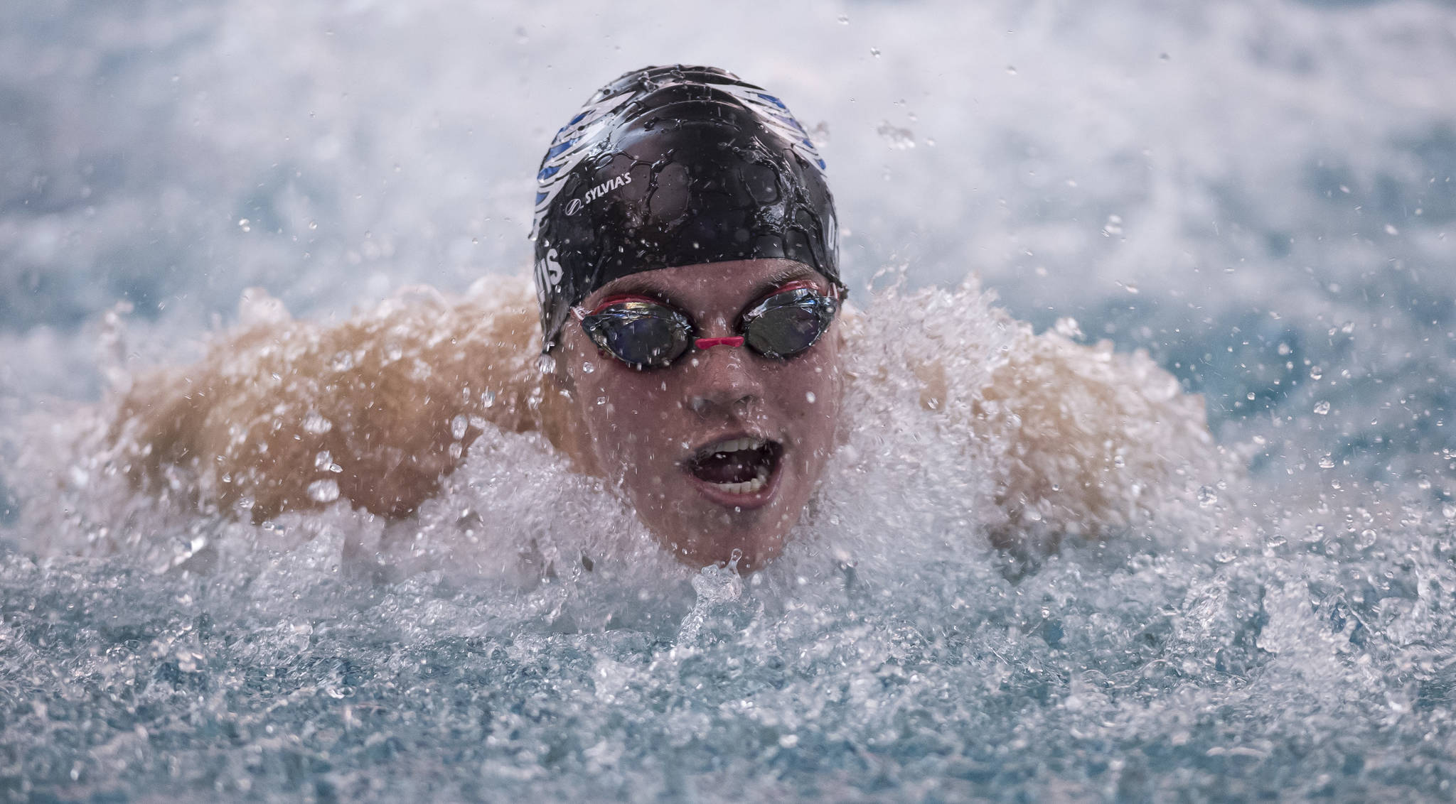 In this Oct. 27 photo, Bergen Davis swims in the Men’s 200 Yard IM preliminary at the Southeast Alaska Regional Swim and Dive Championships at Thunder Mountain High School. (Michael Penn | Juneau Empire File)