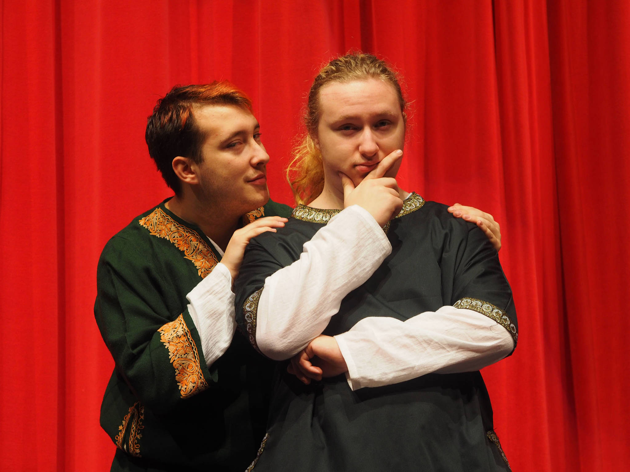 Riyan Stossel, left, as Prince Geoffrey, and Dominic Stosse, right, as Prince John in the Merry Trickers of Haines’ production of “The Lion in Winter.” Photos by John Hagen.