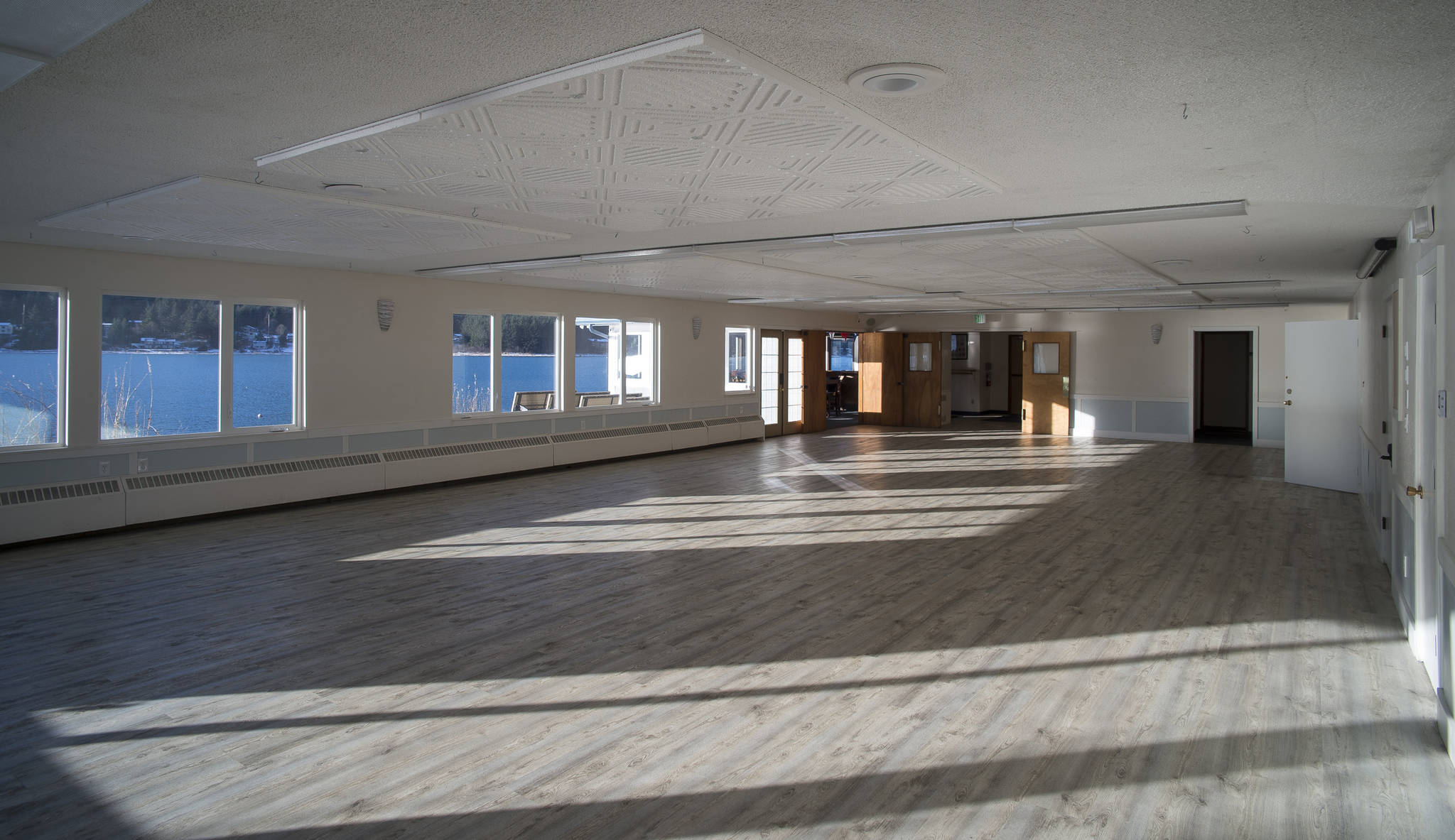 Renovations at the Juneau Yacht Club at Aurora Harbor include new flooring, a new outdoor deck and changes to allow more than one event to take place at the same time. (Michael Penn | Juneau Empire)