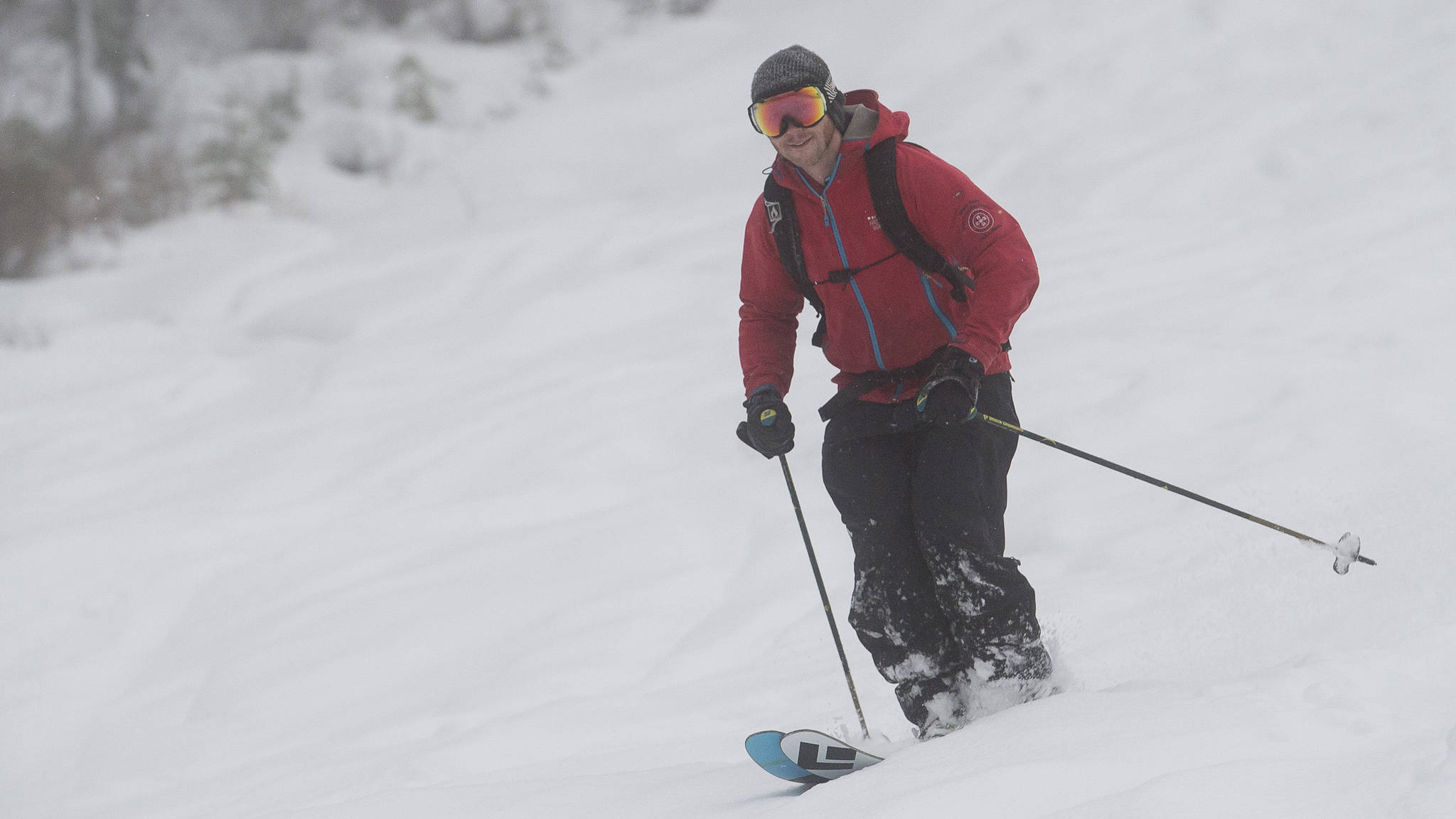 A skier makes his way down the Sourdough Run at Eaglecrest Ski Area on Thursday, Nov. 30, 2017. (Michael Penn | Juneau Empire)