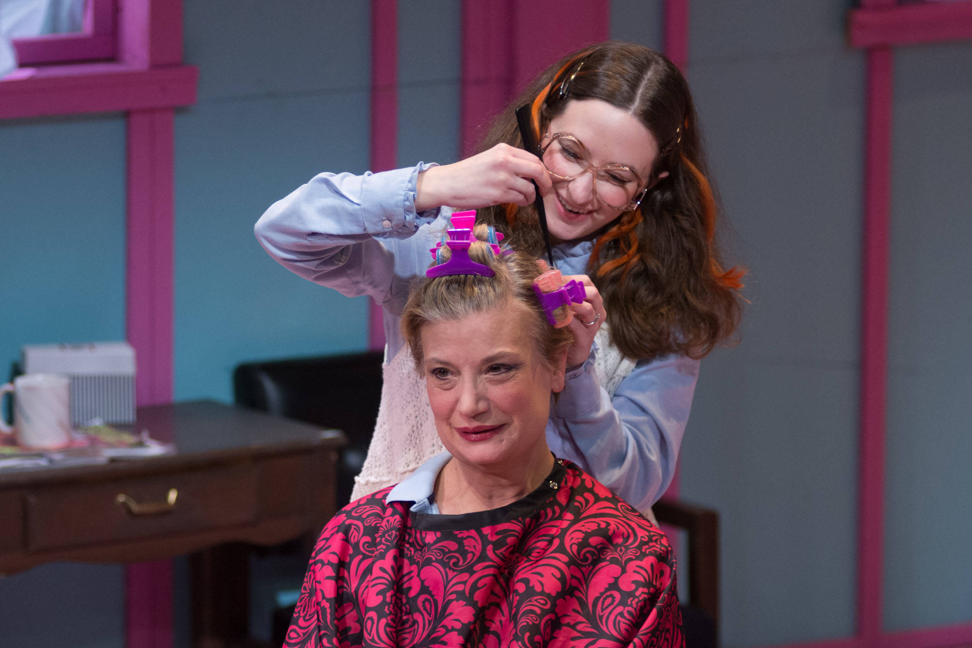 Sarah Everett as Annelle and Katie Jensen as M’Lynn in Perseverance Theatre’s production of “Steel Magnolias.” (Photo by Cameron Byrnes)