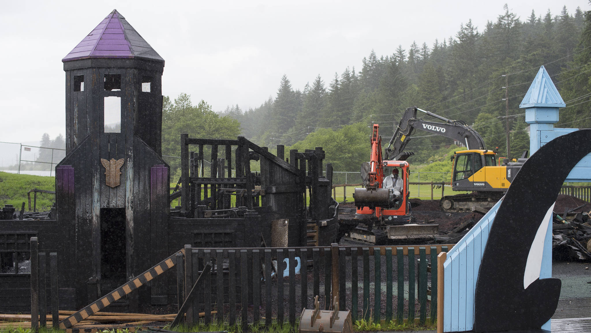 Work begins on the demolition of Project Playground at Twin Lakes on Tuesday, June 20, 2017. (Michael Penn | Juneau Empire File)