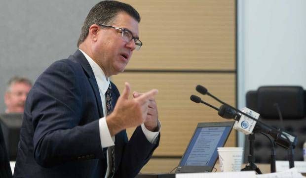 Keith Meyer, president of the Alaska Gasline Development Corporation, speaks to a meeting of the joint House-Senate resources committees in 2016. (Juneau Empire file)