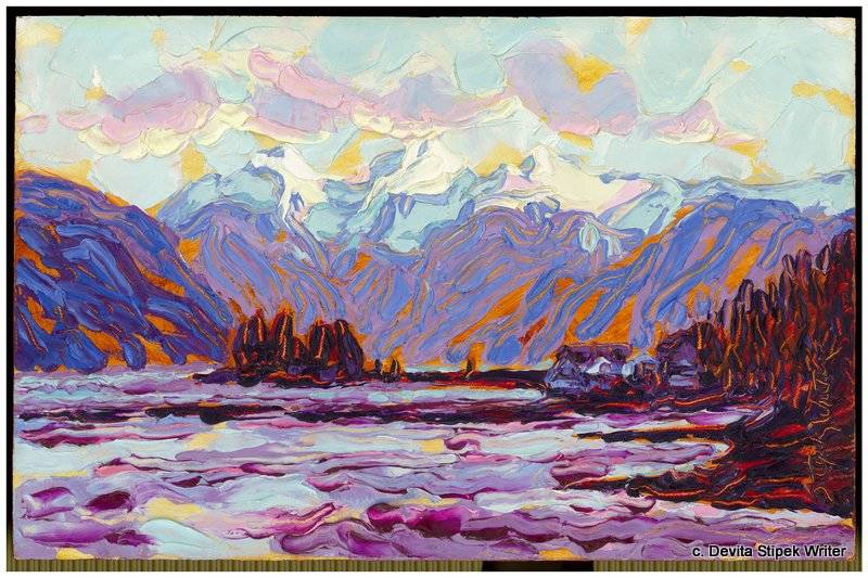 “Gastineau Channel South” oil painting by Writer. Image courtesy of Writer.