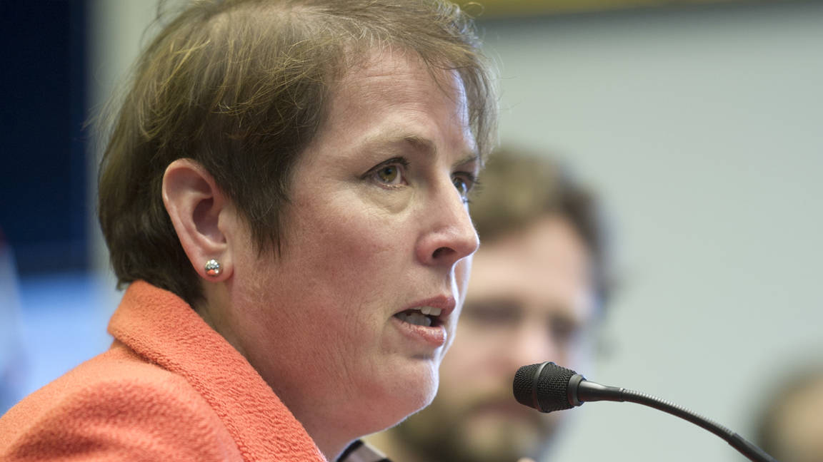 Angela Rodell, executive director of the Alaska Permanent Fund Corporation, speaks to the Senate State Affairs Committee in 2016. (Michael Penn | Juneau Empire file)