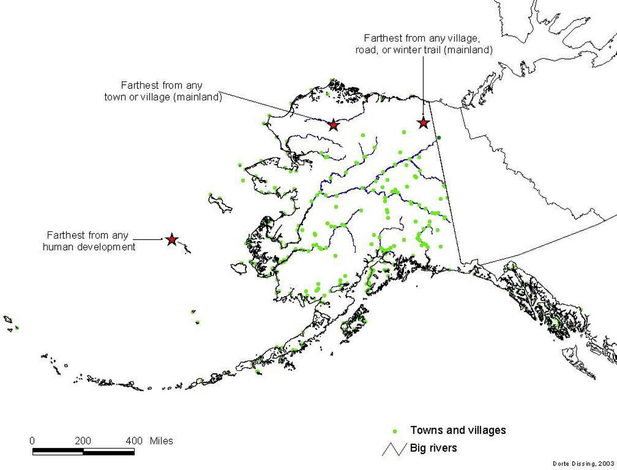 The most remote places in Alaska. Map by Dorte Dissing.