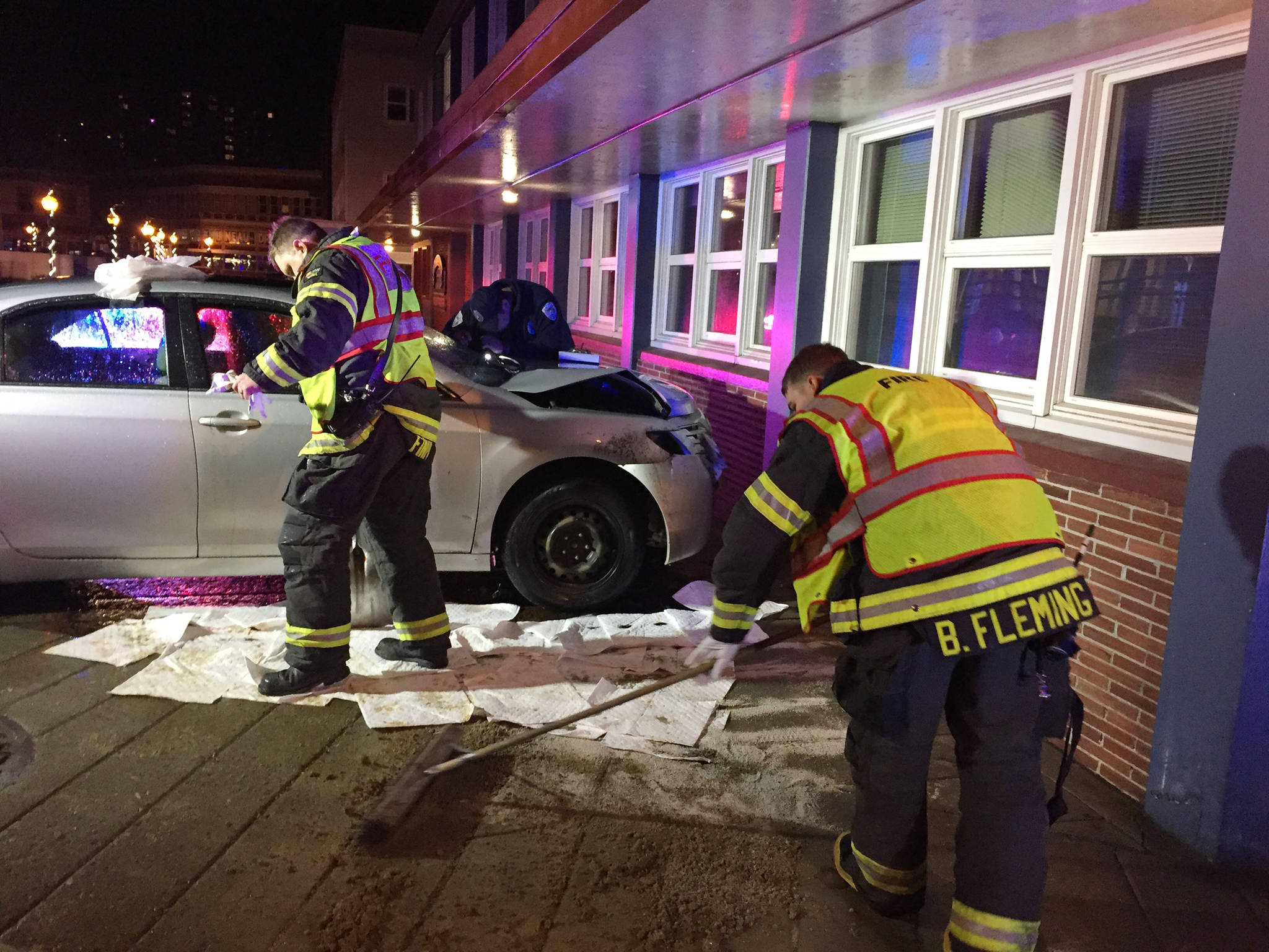 A crashed car is seen near City Hall on Tuesday night. (Kevin Gullufsen | Juneau Empire)