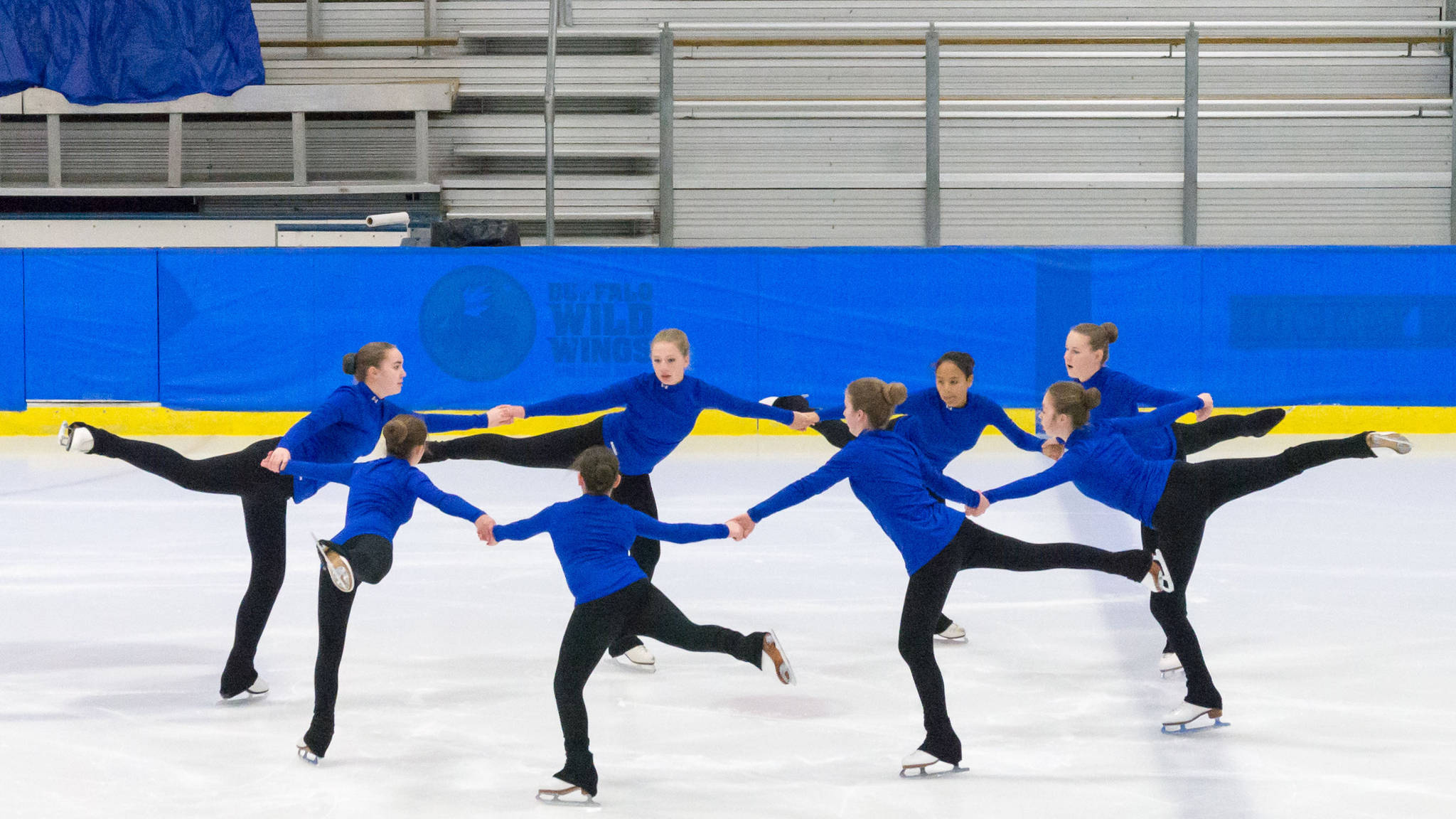 The Juneau Skating Club’s Team Forget-Me-Not performs at the 2017 Foot of the Lake Synchronized Skating Classic in Fond du Lac, Wisconsin last January. The synchronized skating team is back in Wisconsin this weekend for the synchronized skating competition and will compete with about a dozen teams in the open juvenile division. (Courtesy Photo | April Hoy)