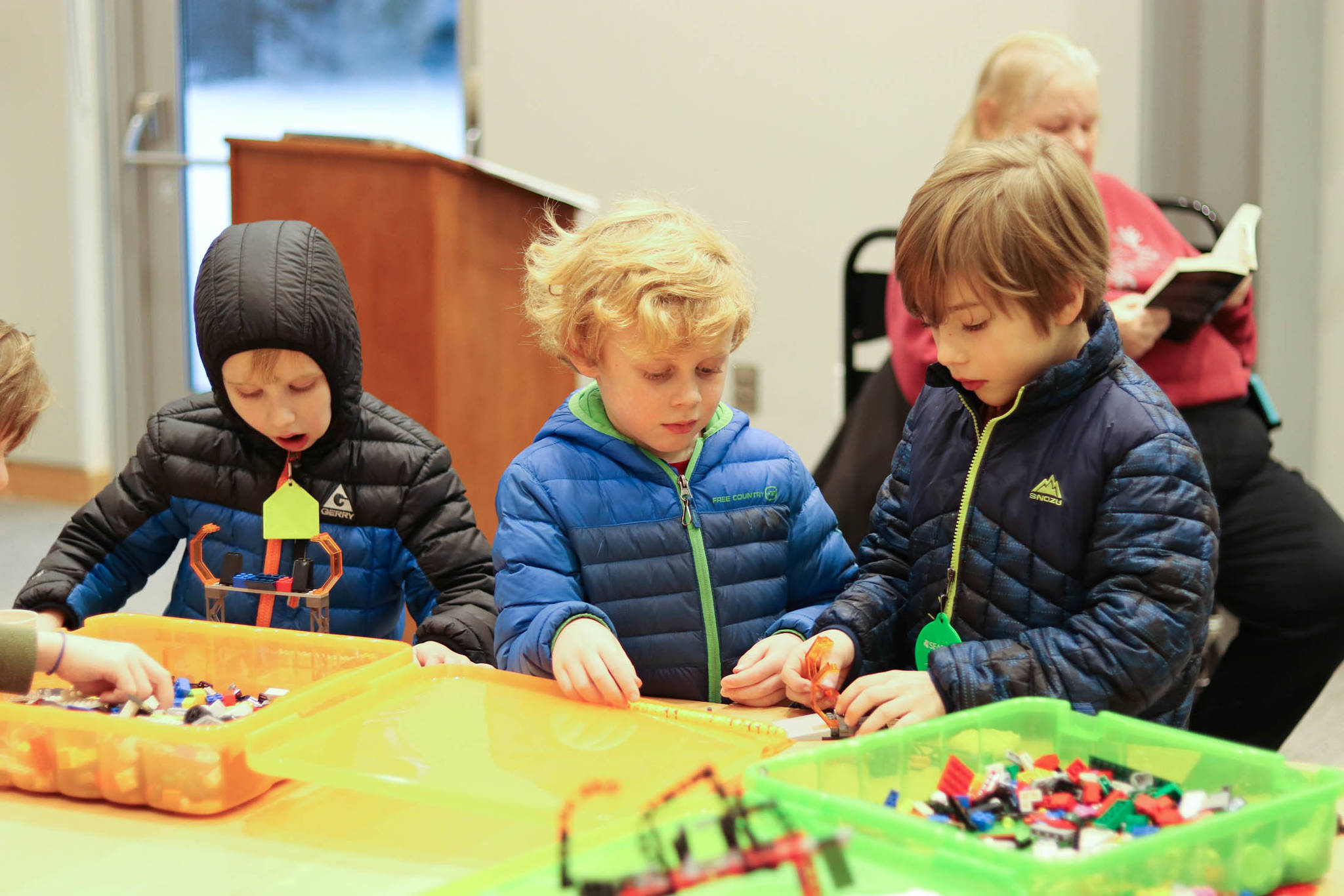 The LEGO building challenge helped kick off the opening of the “Discover Tech: Engineers Make a World of Difference” interactive exhibit which will be at the Mendenhall Library until April 6. Photos by Erin Laughlin | For the Capital City Weekly
