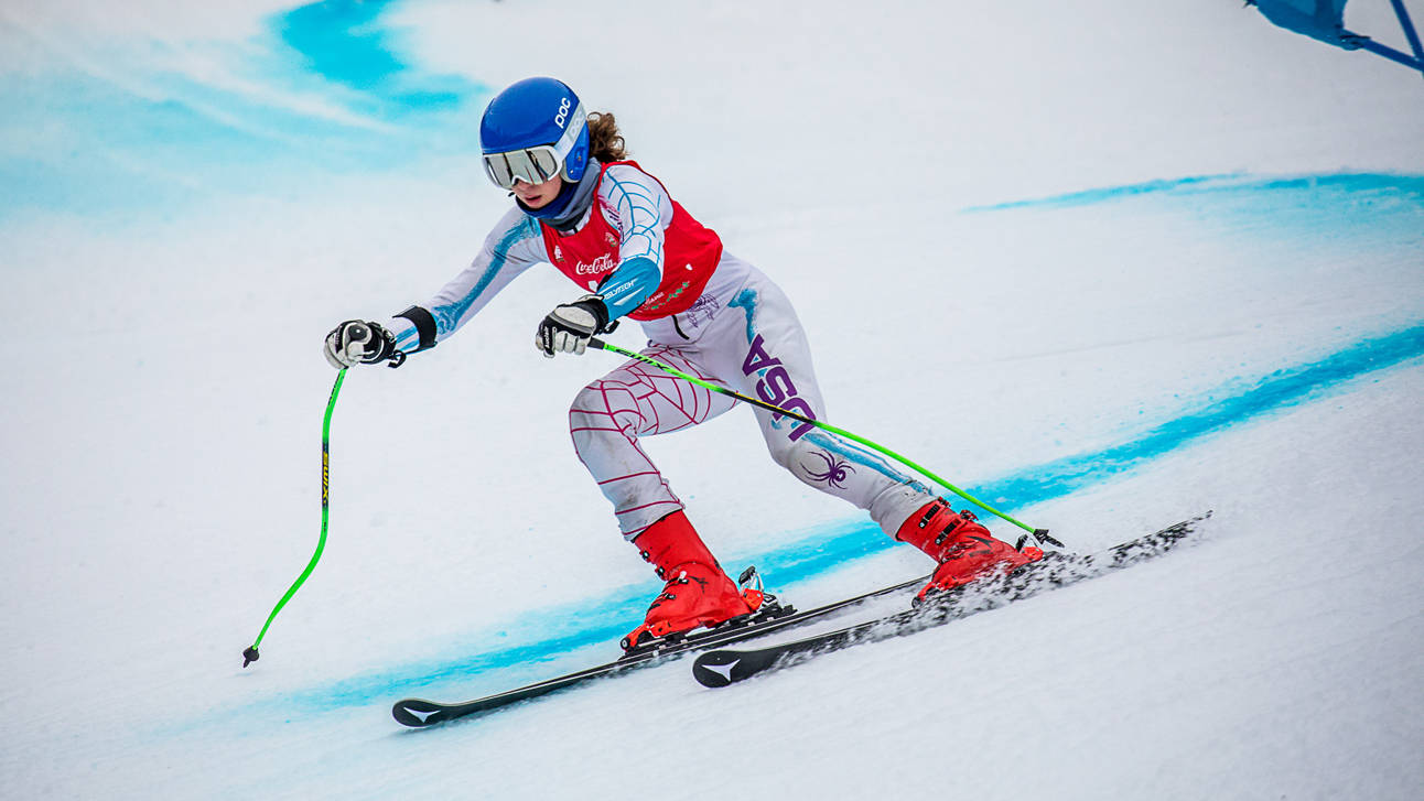 Juneau Ski Club’s Joanna Griggs zooms down the mountain in the U16-U19 Giant Slalom at the Coca-Cola Holiday Classic at Alyeska Resort, Monday, Jan. 15. (Bob Eastaugh | Courtesy Photo)