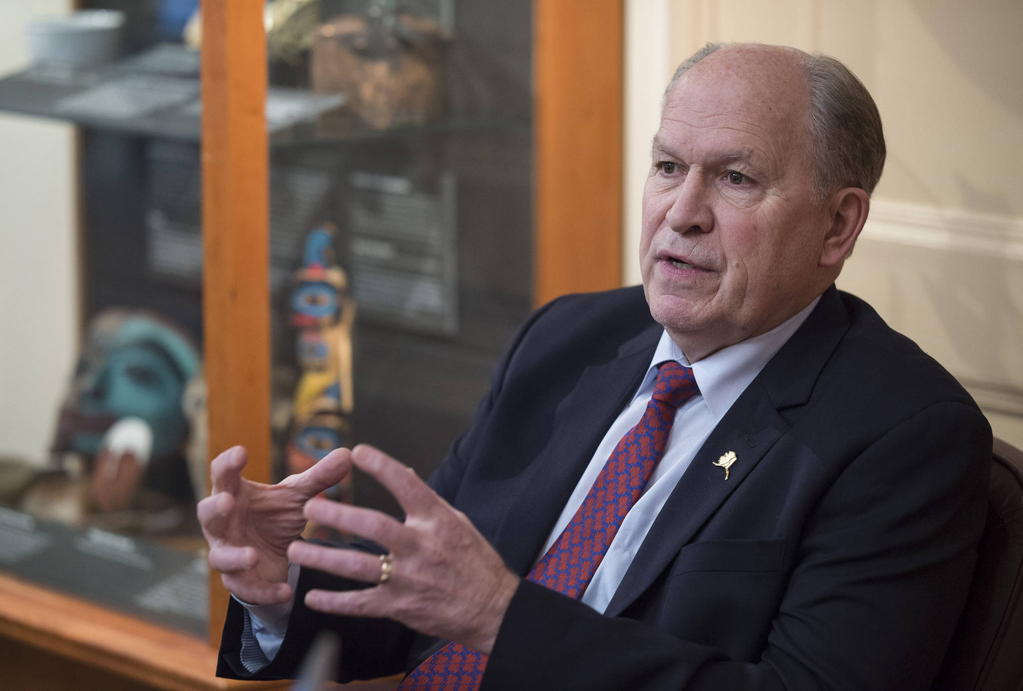 Gov. Bill Walker answers a range of questions during an interview with the Empire in his Capitol office on Friday, Jan. 5, 2018. (Michael Penn | Juneau Empire)
