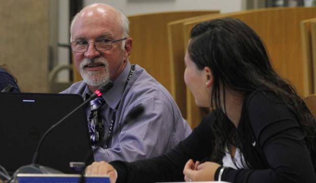 Juneau School District Superintendent Mark Miller is pictured during a school board meeting in August 2017. (Alex McCarthy | Juneau Empire File)