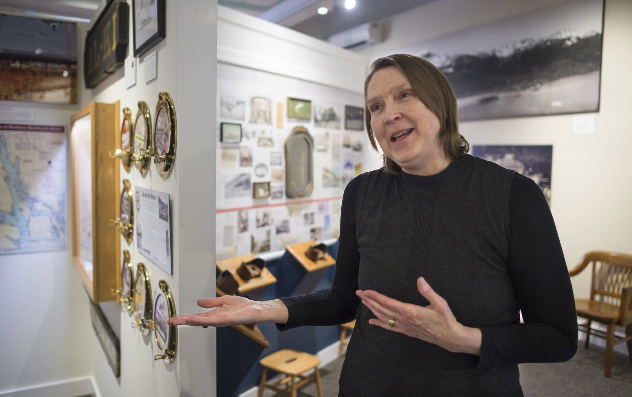 Jane Lindsey, director at Juneau-Douglas City Museum, talks on Tuesday, Feb. 6, 2018, about her upcoming retirement. Lindsey has worked at the museum for 18 years and has been the director since 2005. (Michael Penn | Juneau Empire)