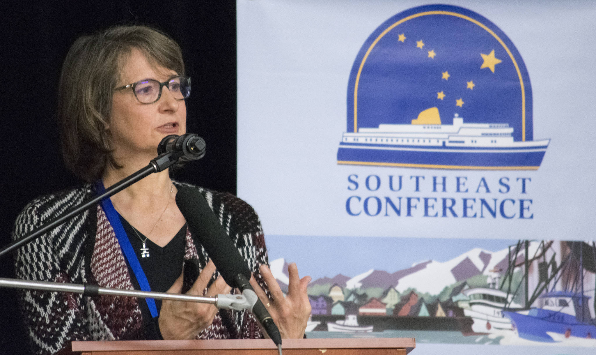 Devany Plentovich, a program manager for the Alaska Energy Authority, speaks at the Southeast Conference&