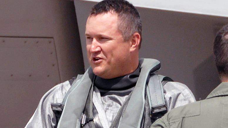Retired Air Force fighter pilot Mike Shower is seen after landing on Andersen Air Force Base, Guam on July 20, 2008. (U.S. Air Force by Airman 1st Class Courtney Witt)