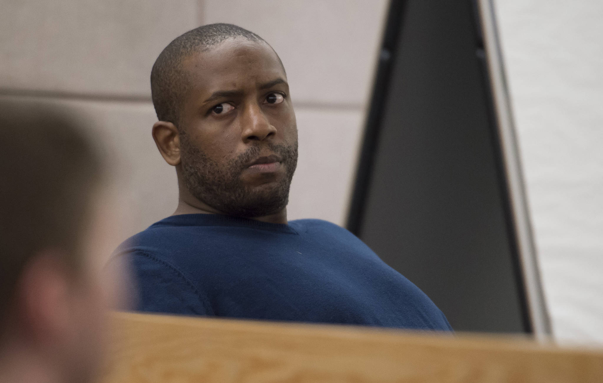 Laron Carlton Graham appears in Juneau Superior Court on Monday, Feb. 26, 2018, for an arraignment on two counts of first-degree murder for the Nov. 15, 2015 shooting deaths of 36-year-old Robert H. Meireis and 34-year-old Elizabeth K. Tonsmeire. (Michael Penn | Juneau Empire)