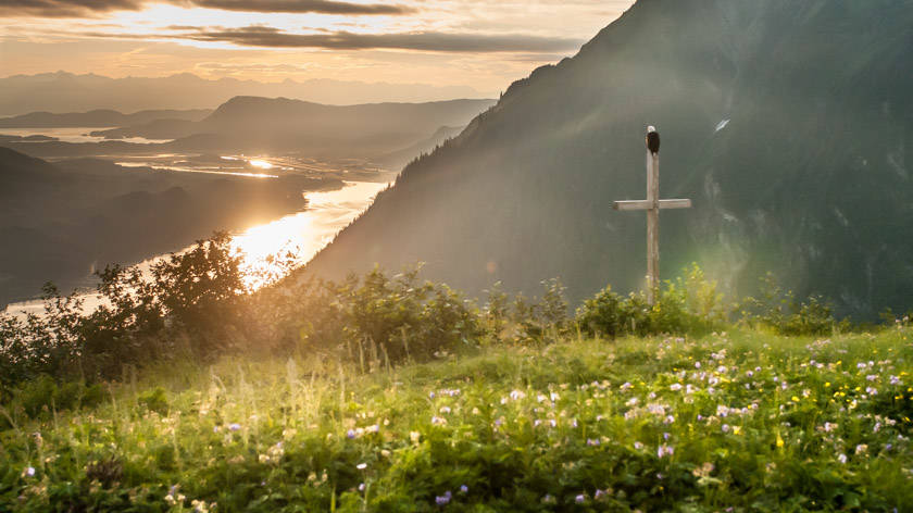 The cross on top of Mt. Roberts overlooking Juneau. Photo by Cameron Byrnes who will be featured at the Juneau Artist Gallery.