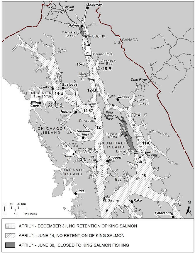 A map of king salmon restrictions in Southeast. (Map courtesy ADFG)