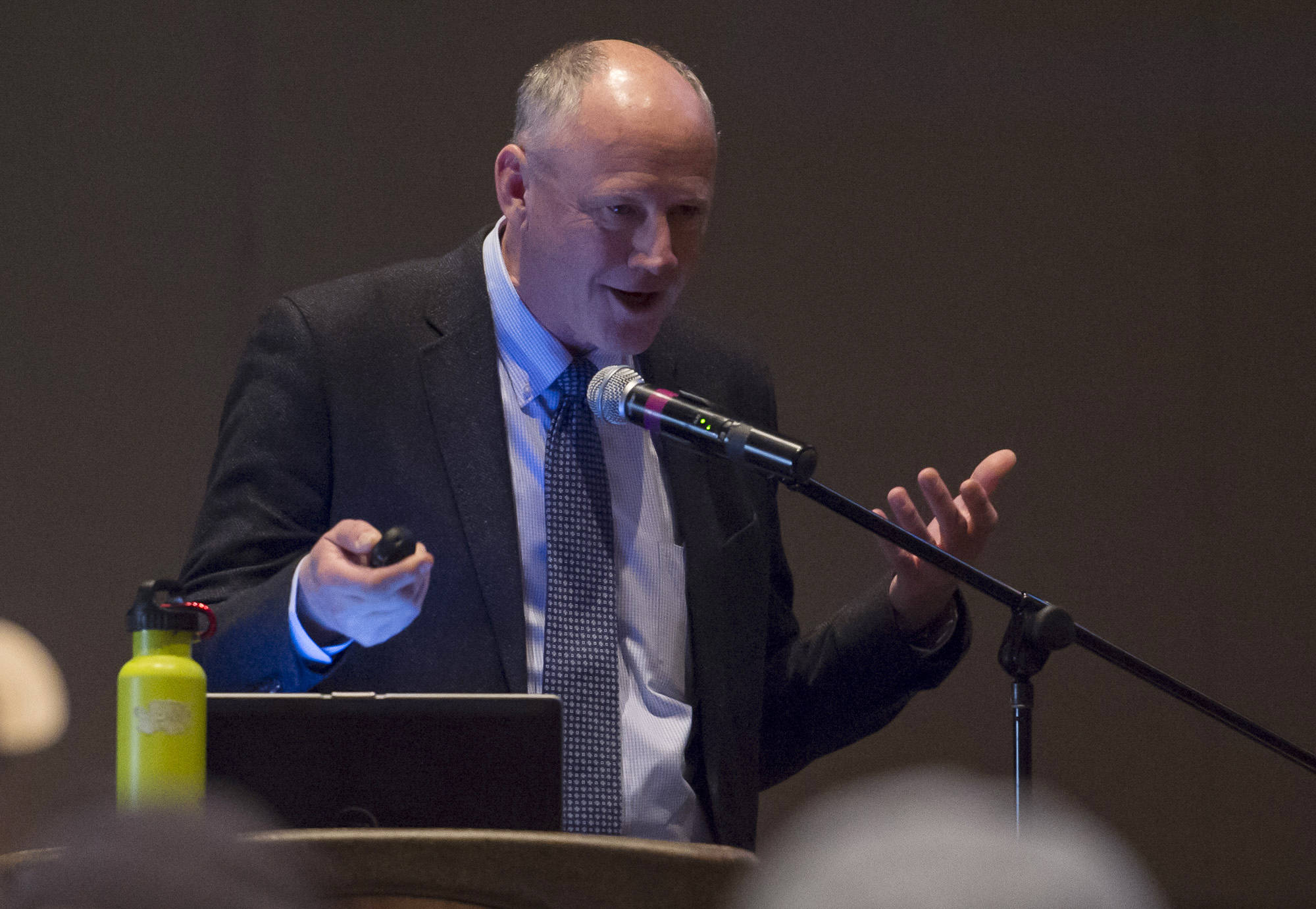 Charle Swanton, Deputy Commissioner of the Alaska Department of Fish & Game, speaks about fishery treaties during the King Salmon Symposium sponsored by the Territorial Sportsmen at Centennial Hall on Monday, April 16, 2018. (Michael Penn | Juneau Empire)