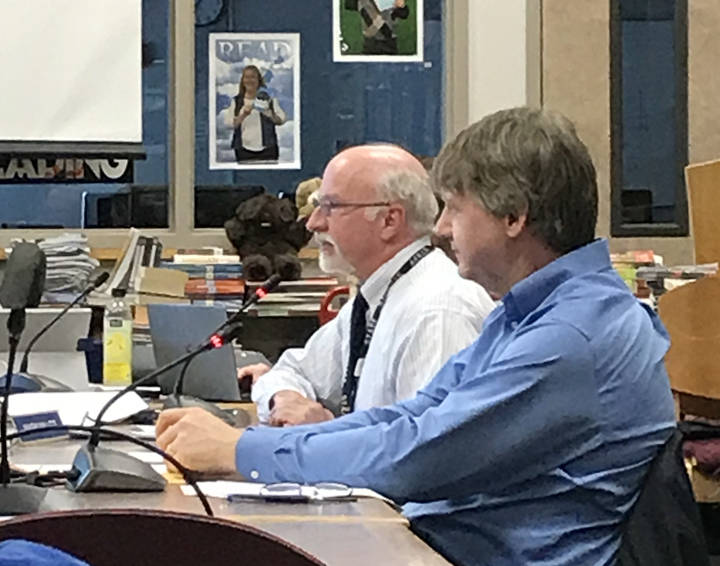 Juneau School District Superintendent Dr. Mark Miller speaks during the Board of Education regular meeting Tuesday night. (Gregory Philson | Juneau Empire)