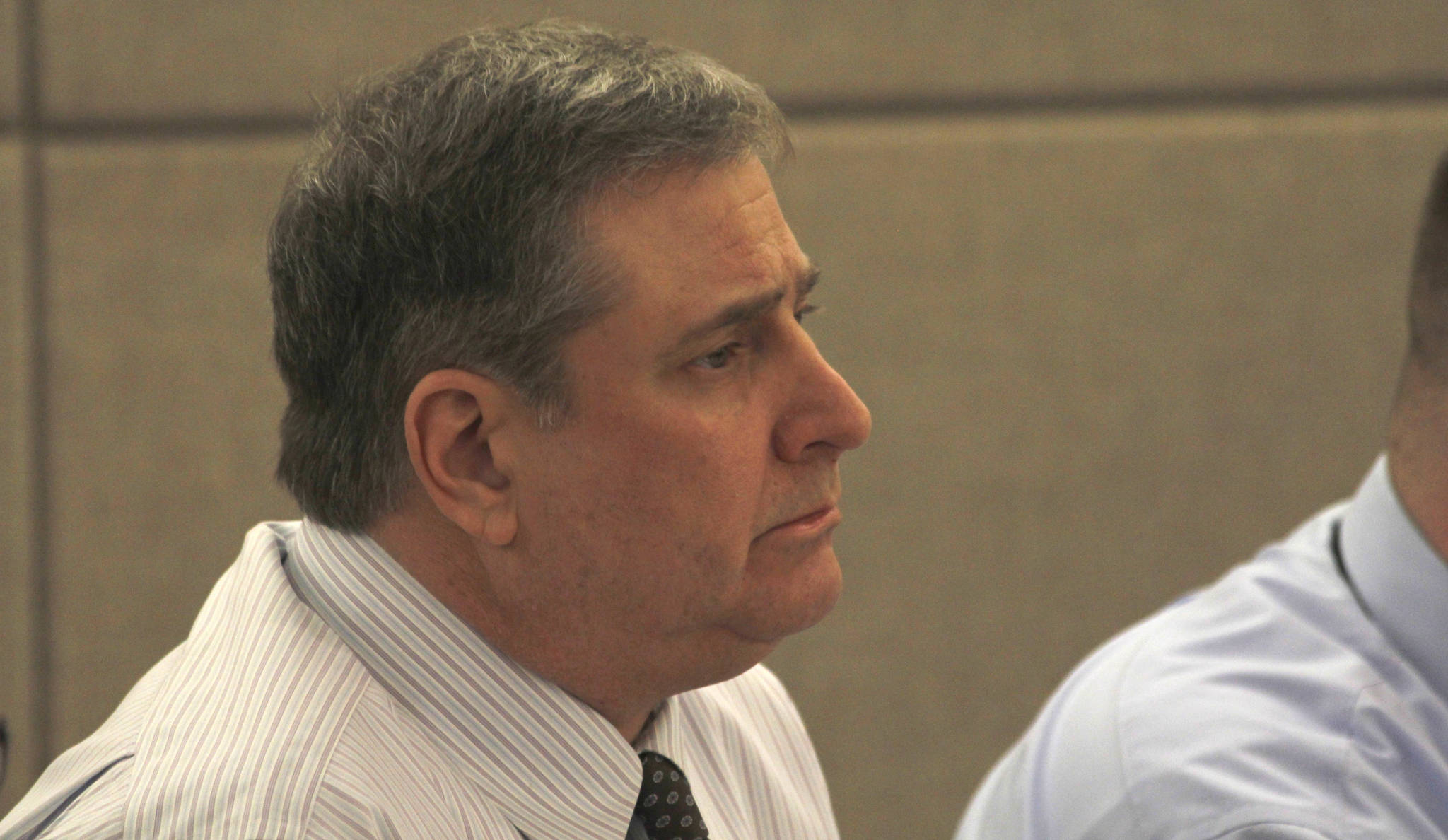 Mark De Simone listens as a guilty verdict is read in his murder trial. A jury found De Simone guilty of first-degree murder for the 2016 shooting death of Juneau jeweler Duilio Antonio &ldquo;Tony&rdquo; Rosales. (Alex McCarthy | Juneau Empire)