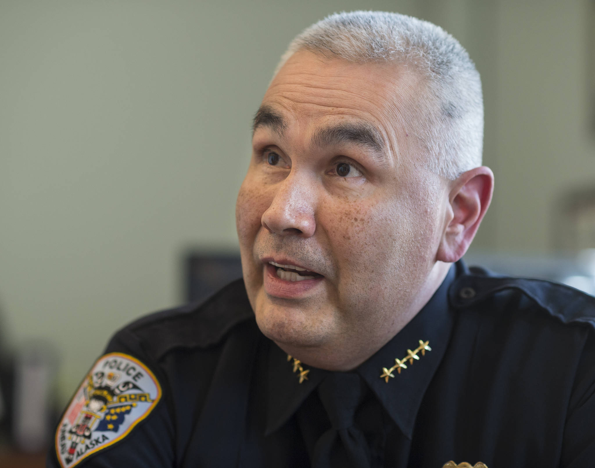 Juneau Police Department Police Chief Ed Mercer speaks about his job at the Juneau Police Station on Wednesday, April 4, 2018. (Michael Penn | Juneau Empire)